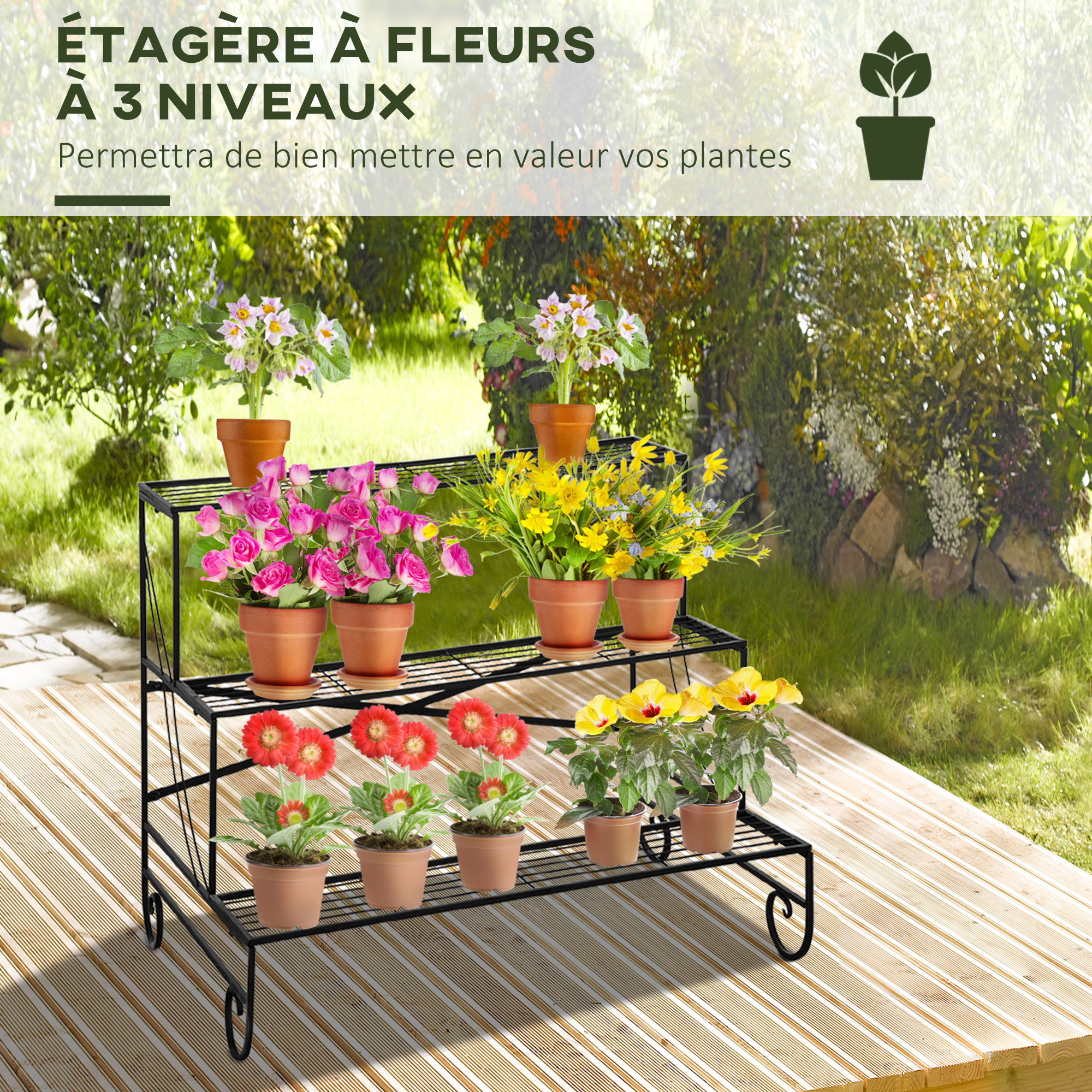 Support pour plantes avec étagères en métal