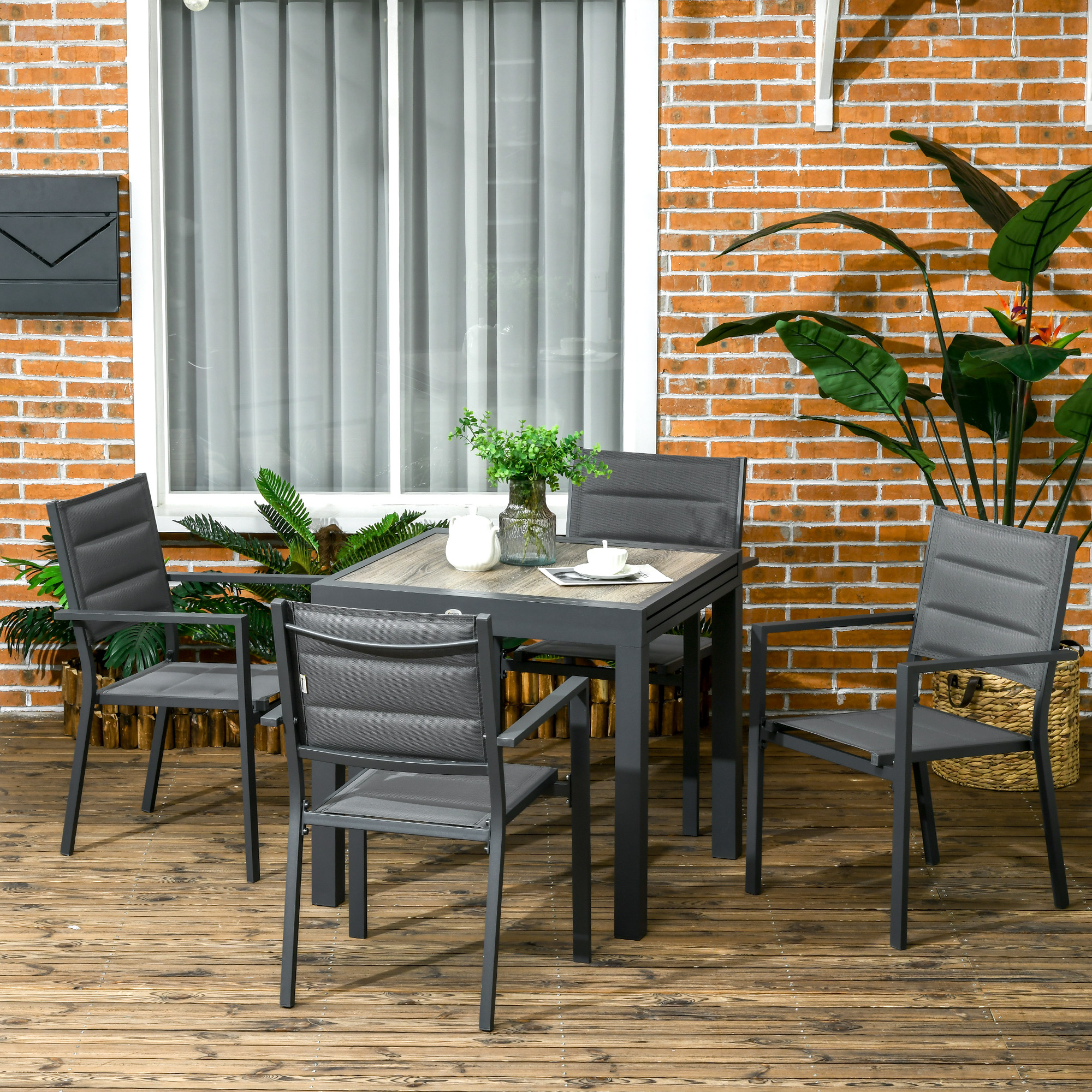 Ensemble de jardin 4 personnes table extensible gris