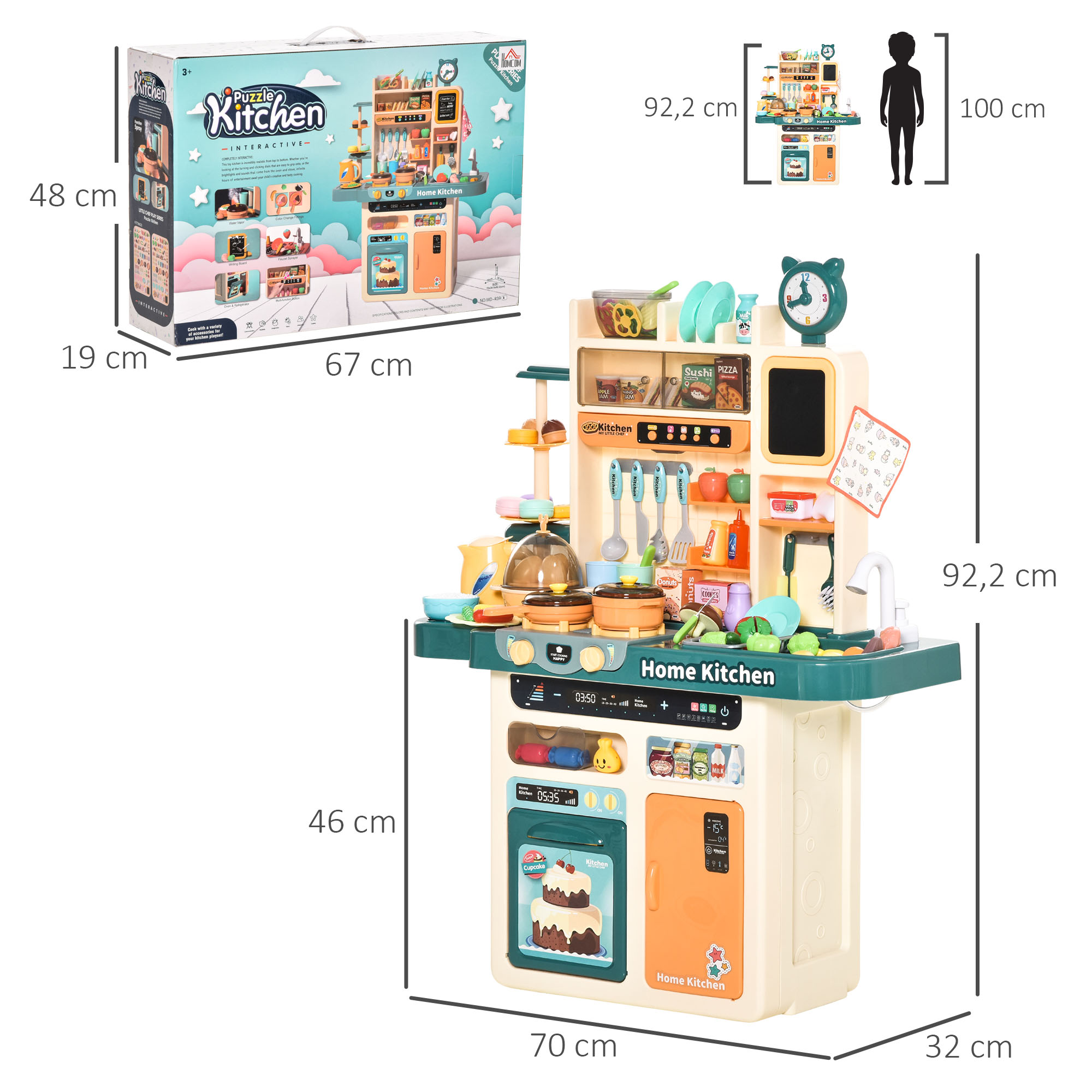 Cuisine pour enfant - dinette - 113 accessoires variés - beige turquoise