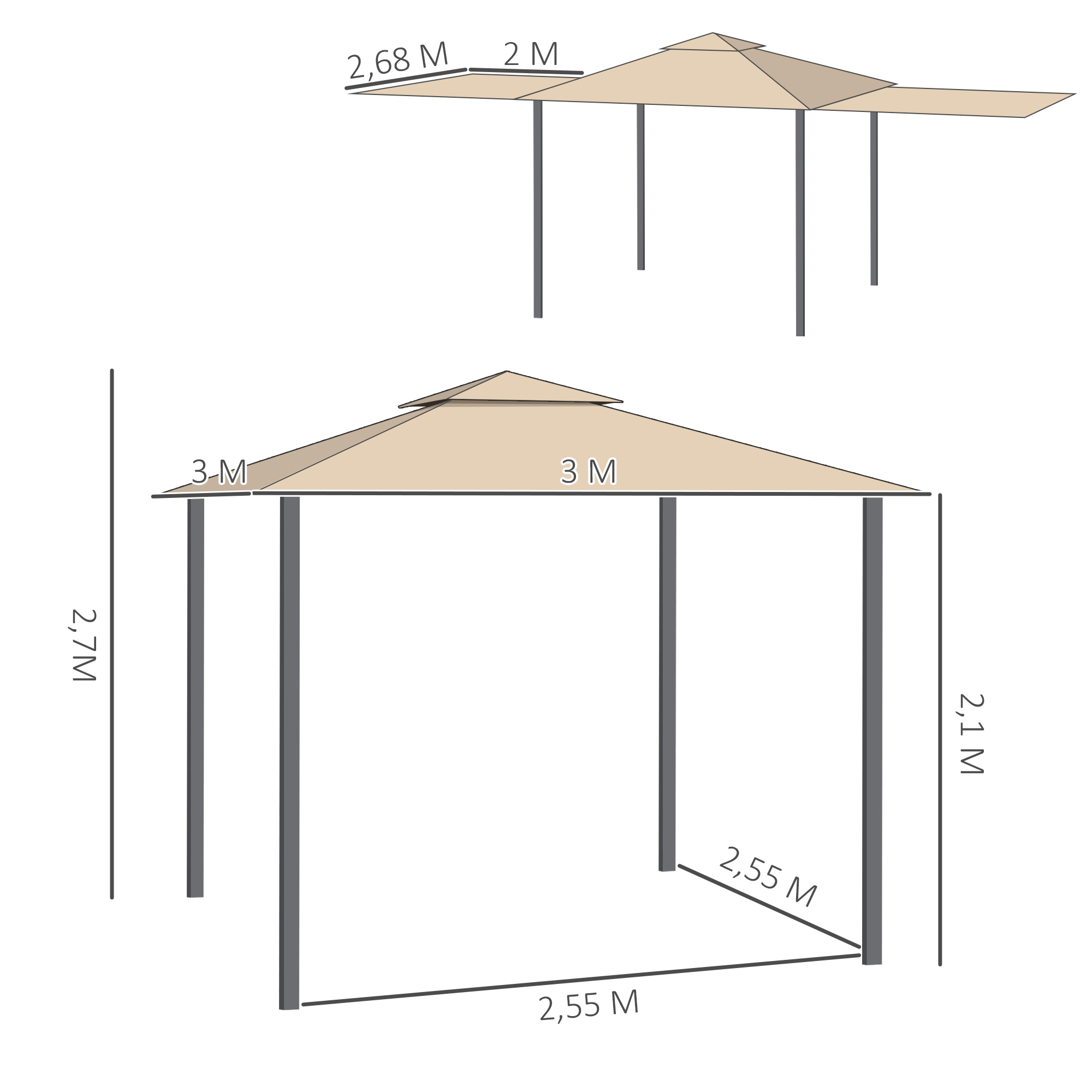 Tonnelle barnum style colonial double toit auvents réglables