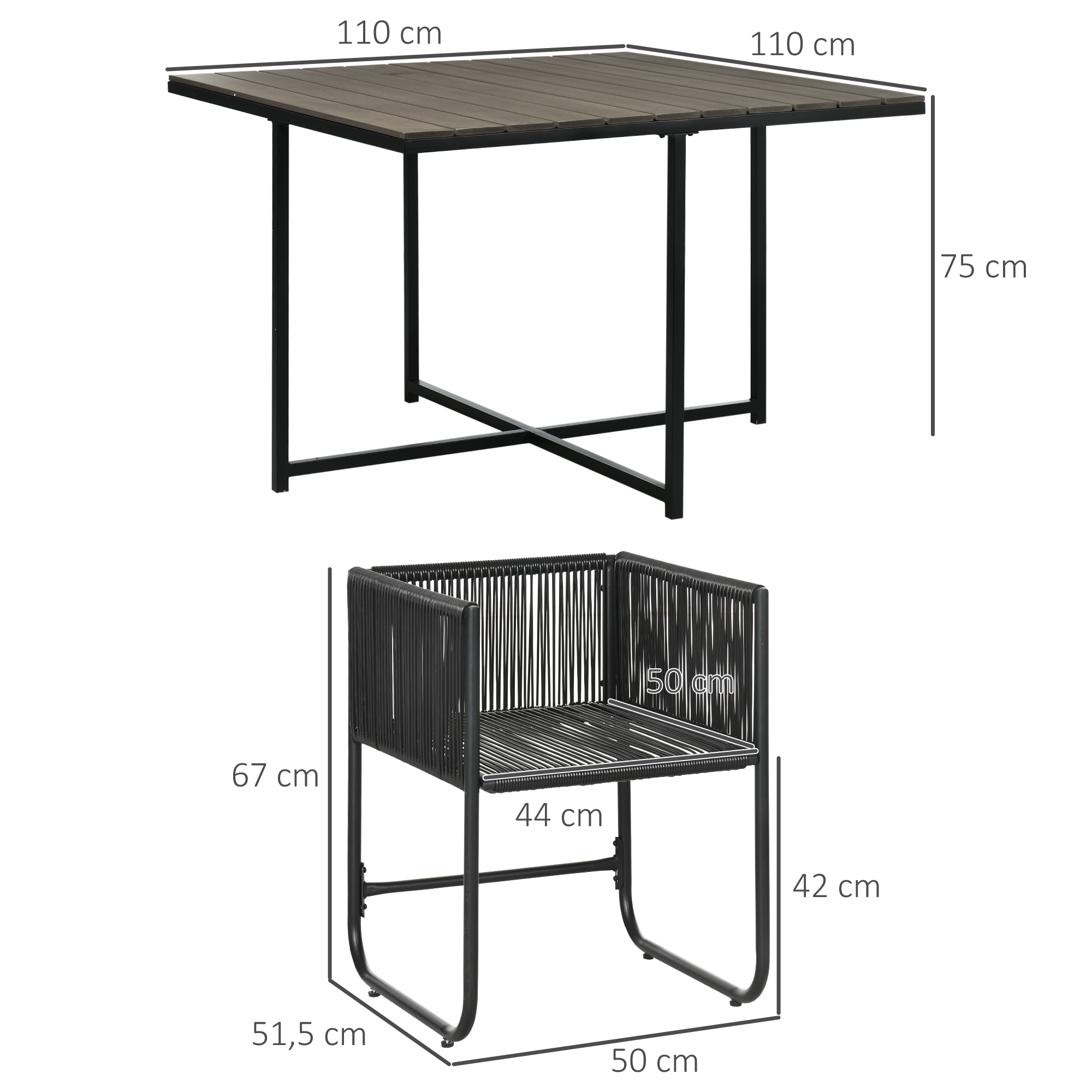 Ensemble salon de jardin encastrable 4 personnes 5 pièces noir gris