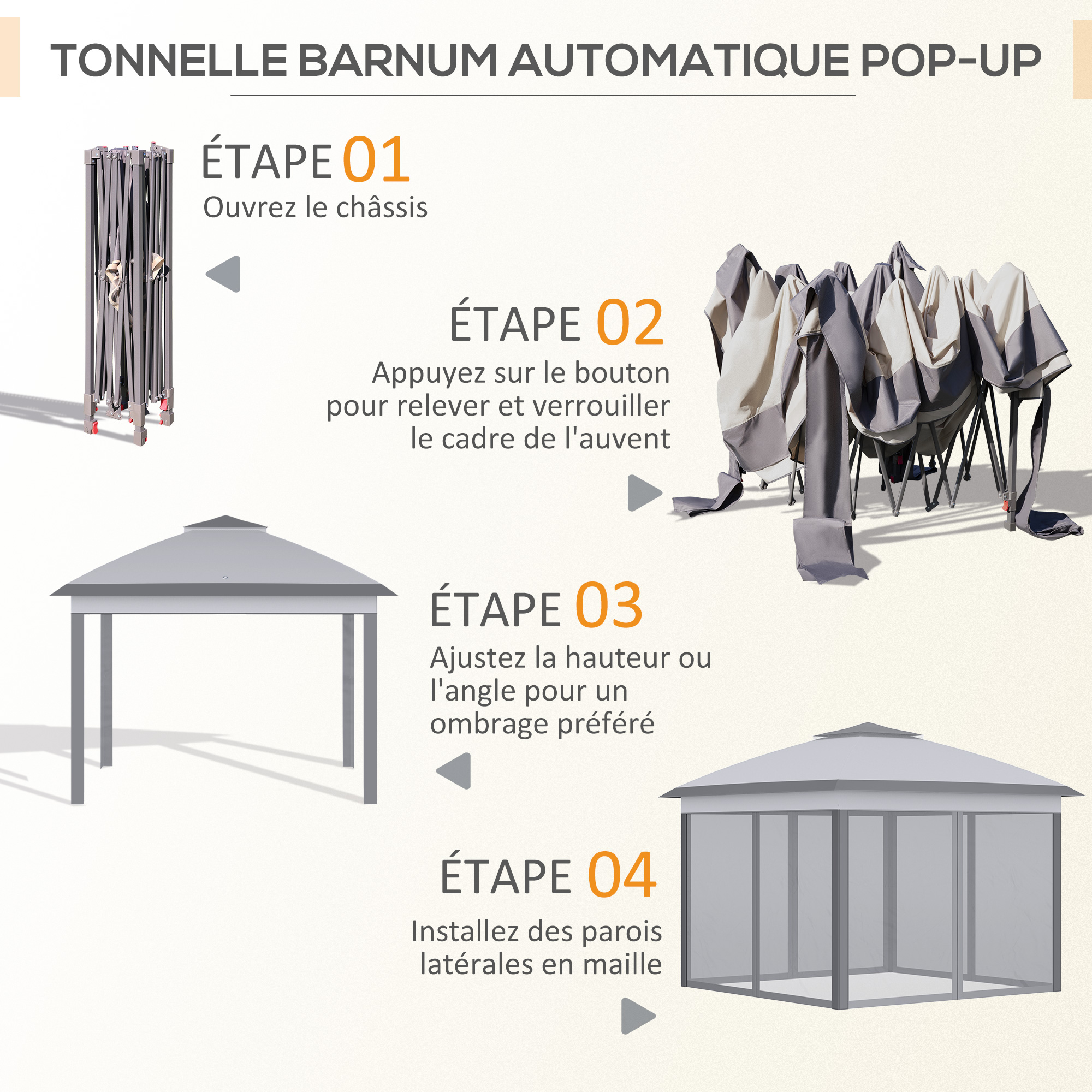 Tonnelle barnum de jardin Pop-up tente pliant 3,3L x 3,3l x 2,88H m