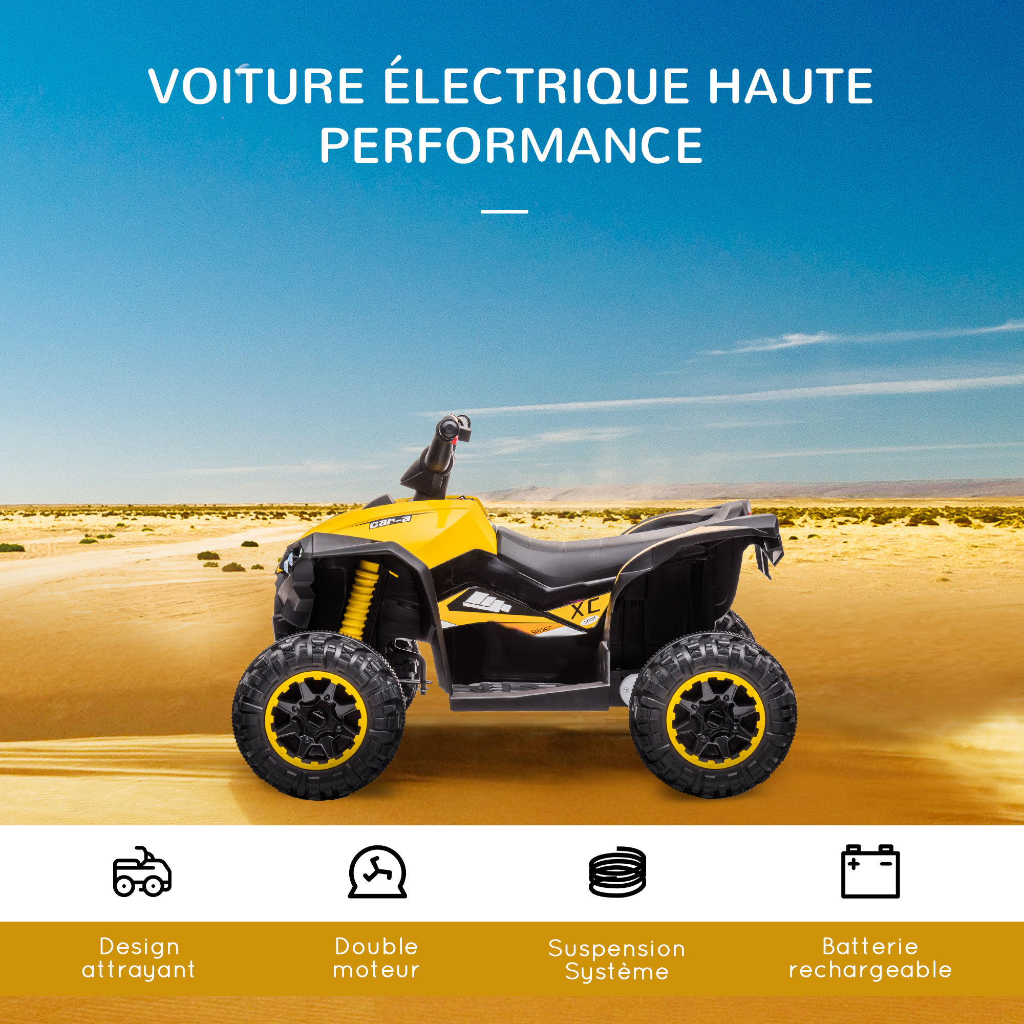 Quad buggy électrique enfant 12 V 3 Km/h max. avec effets