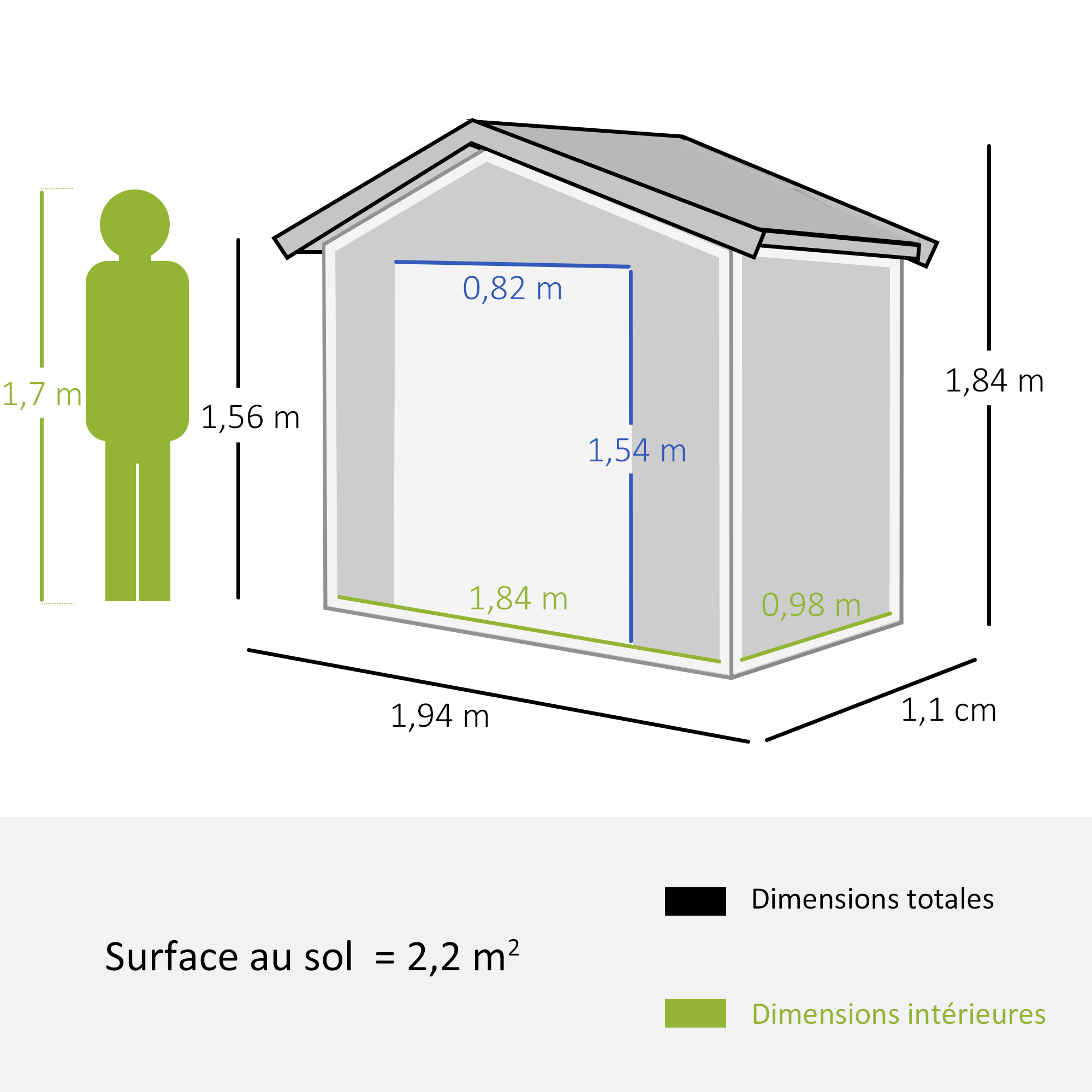 Abri de jardin - remise pour outils - cabanon porte verrouillable - tôle d'acier gris