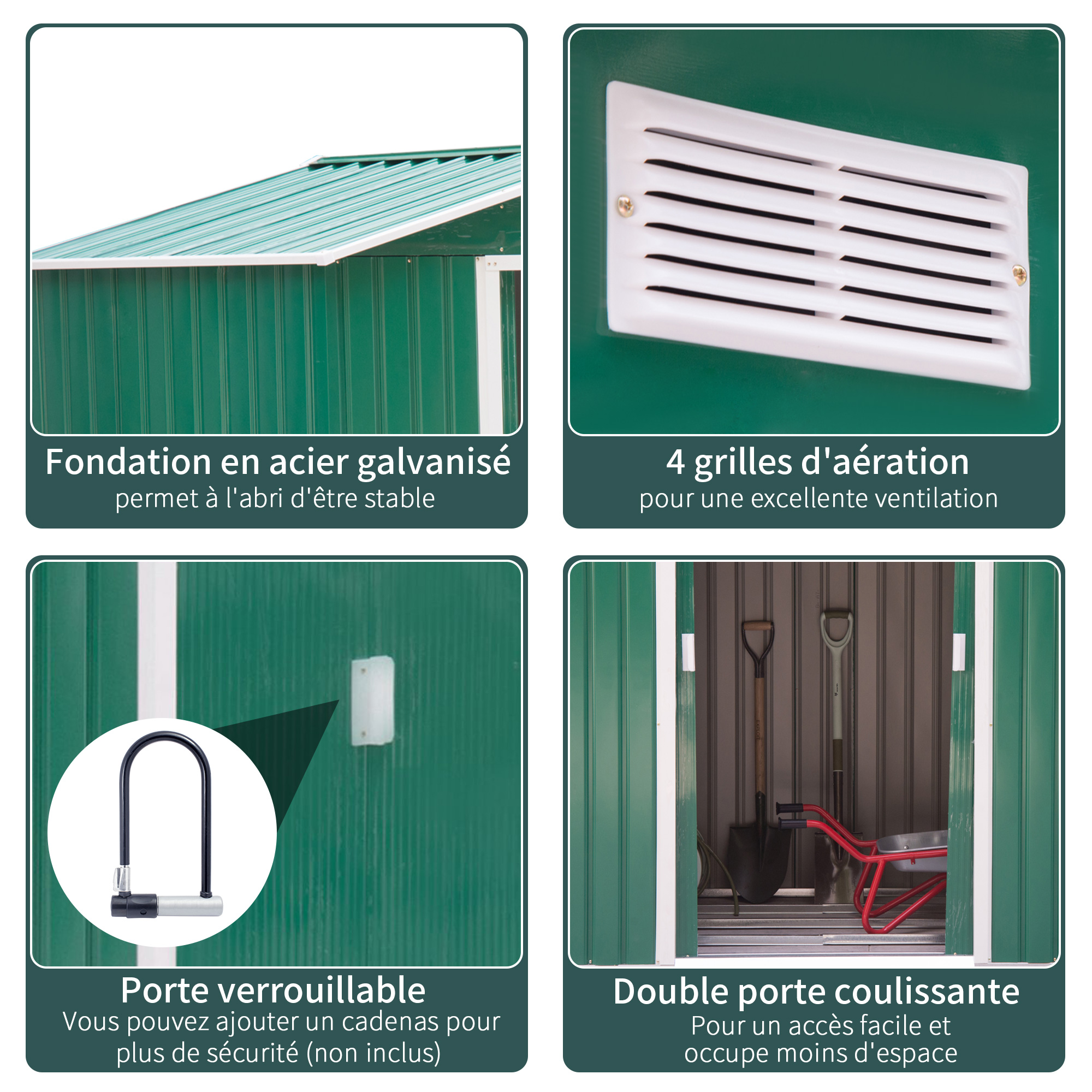 Abri de jardin - remise pour outils - cabanon porte verrouillable - tôle d'acier