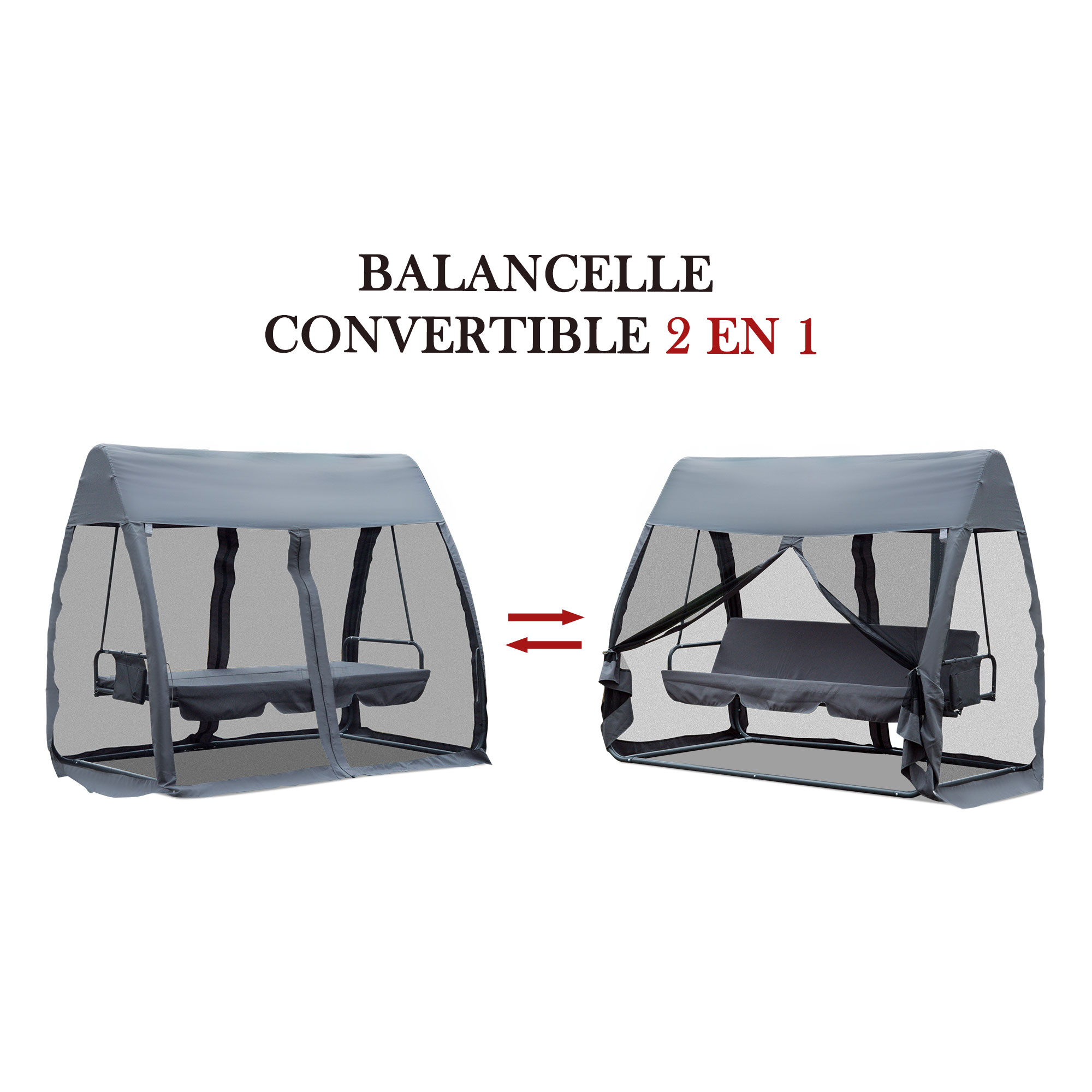 Balancelle de jardin convertible 3 places