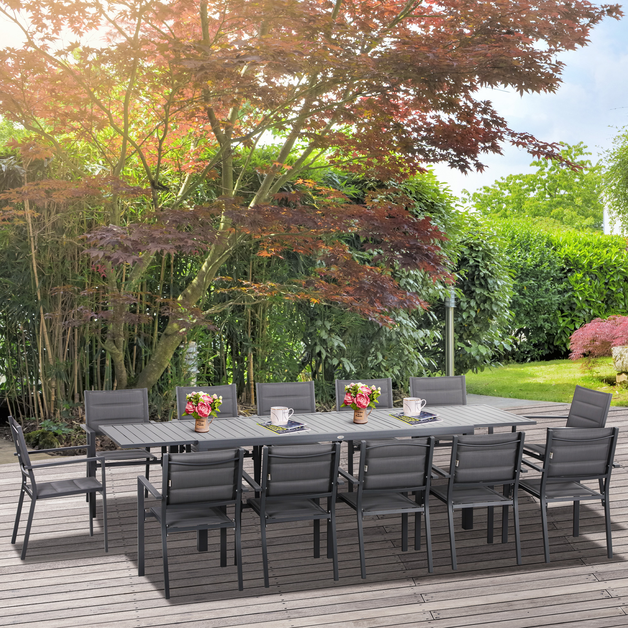 Ensemble de jardin 12 personnes table extensible gris