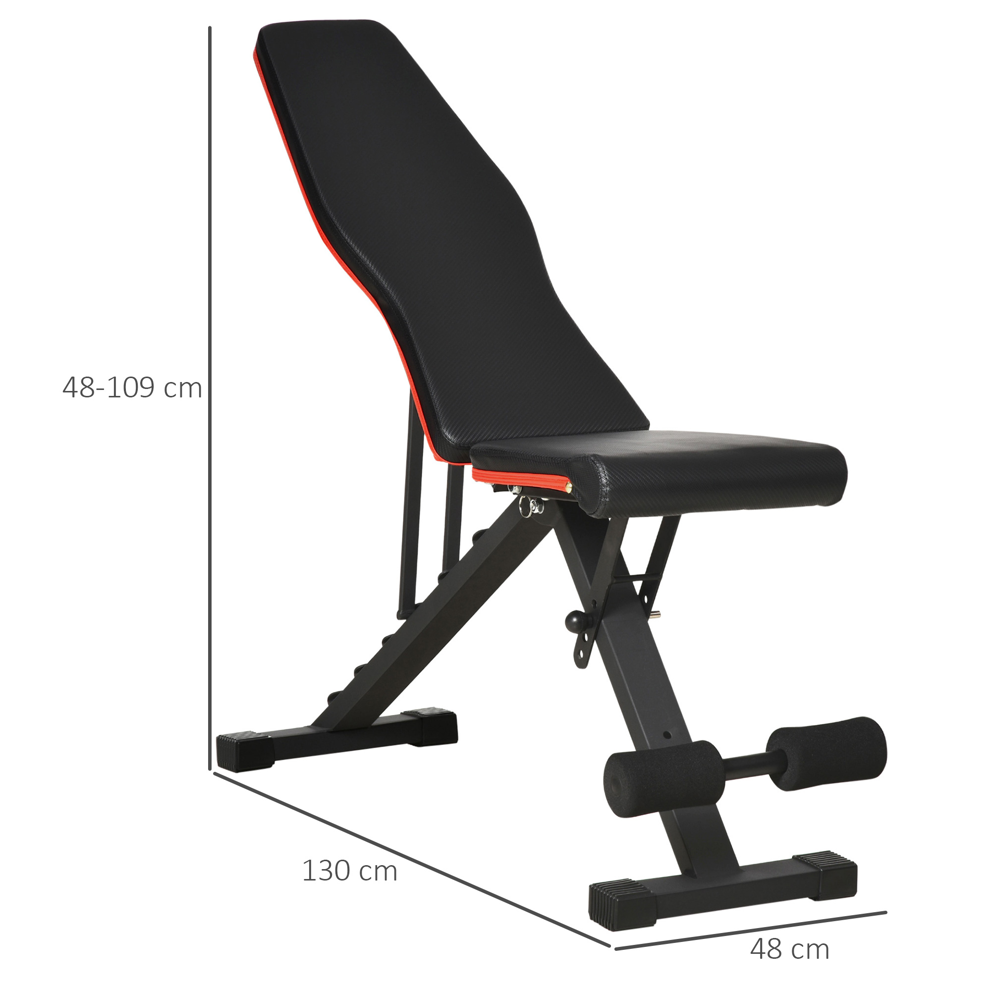 Banc de musculation pliable réglable acier PU rouge noir