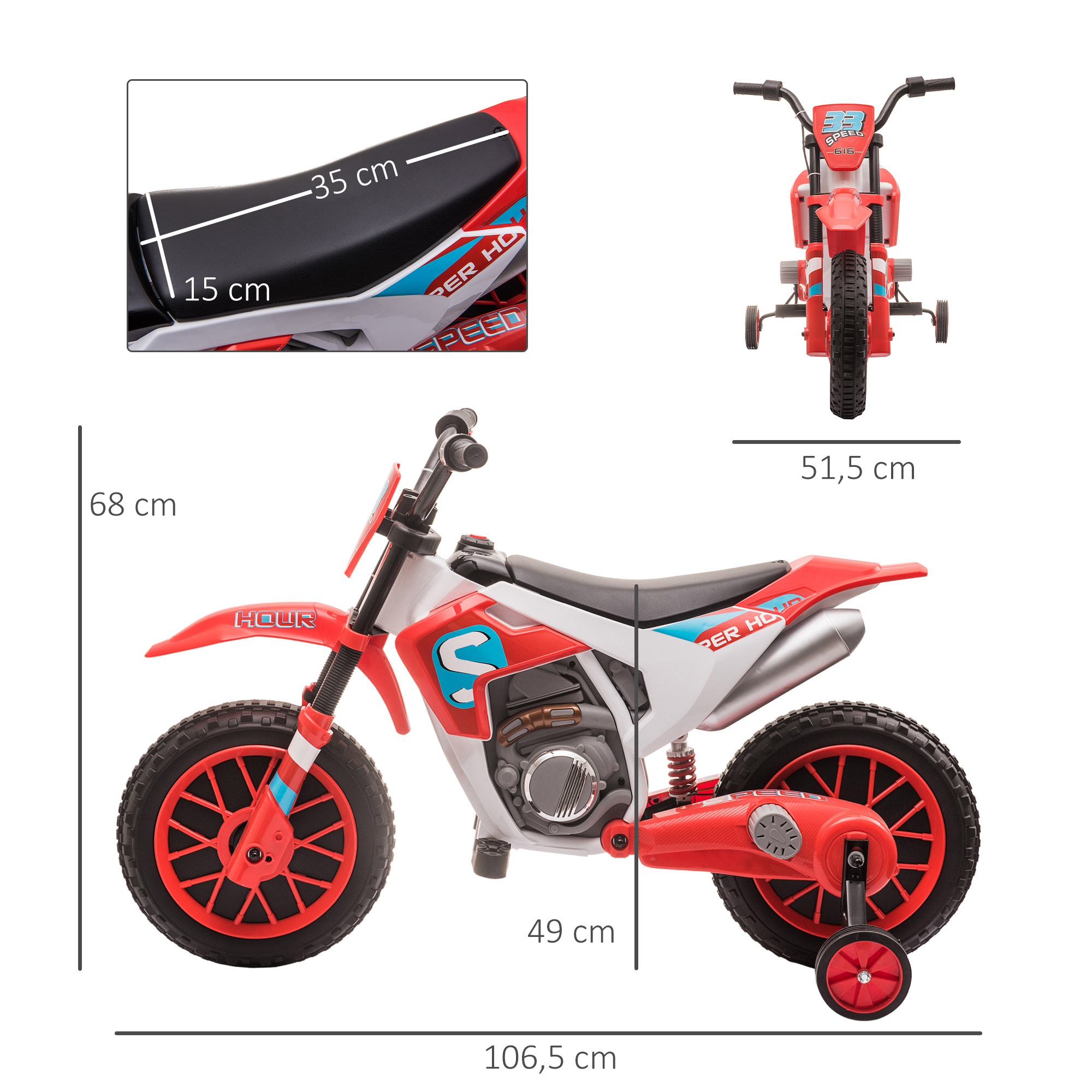 Moto cross électrique enfant avec roulettes amovibles