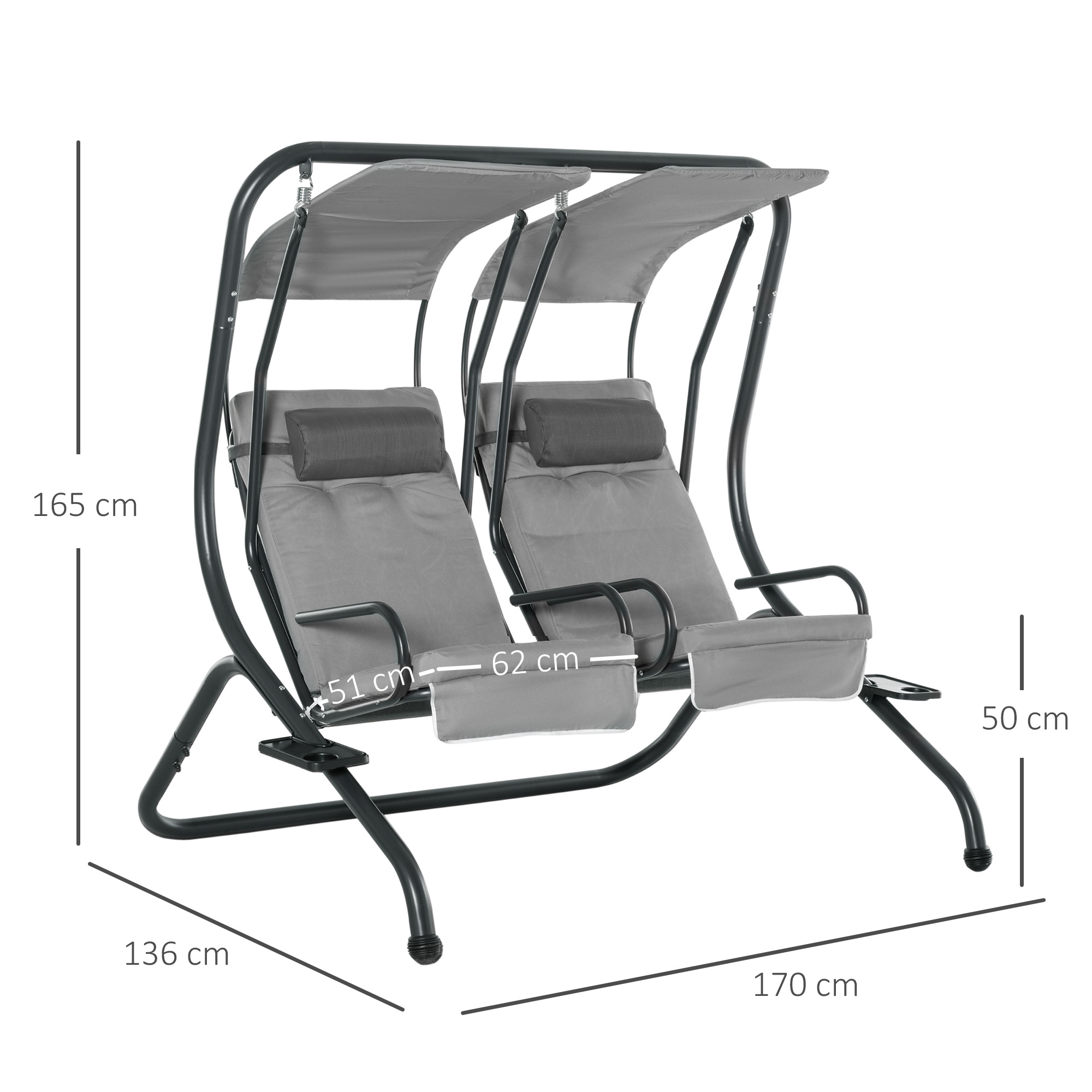 Balancelle de jardin 2 places indépendantes avec toit acier polyester