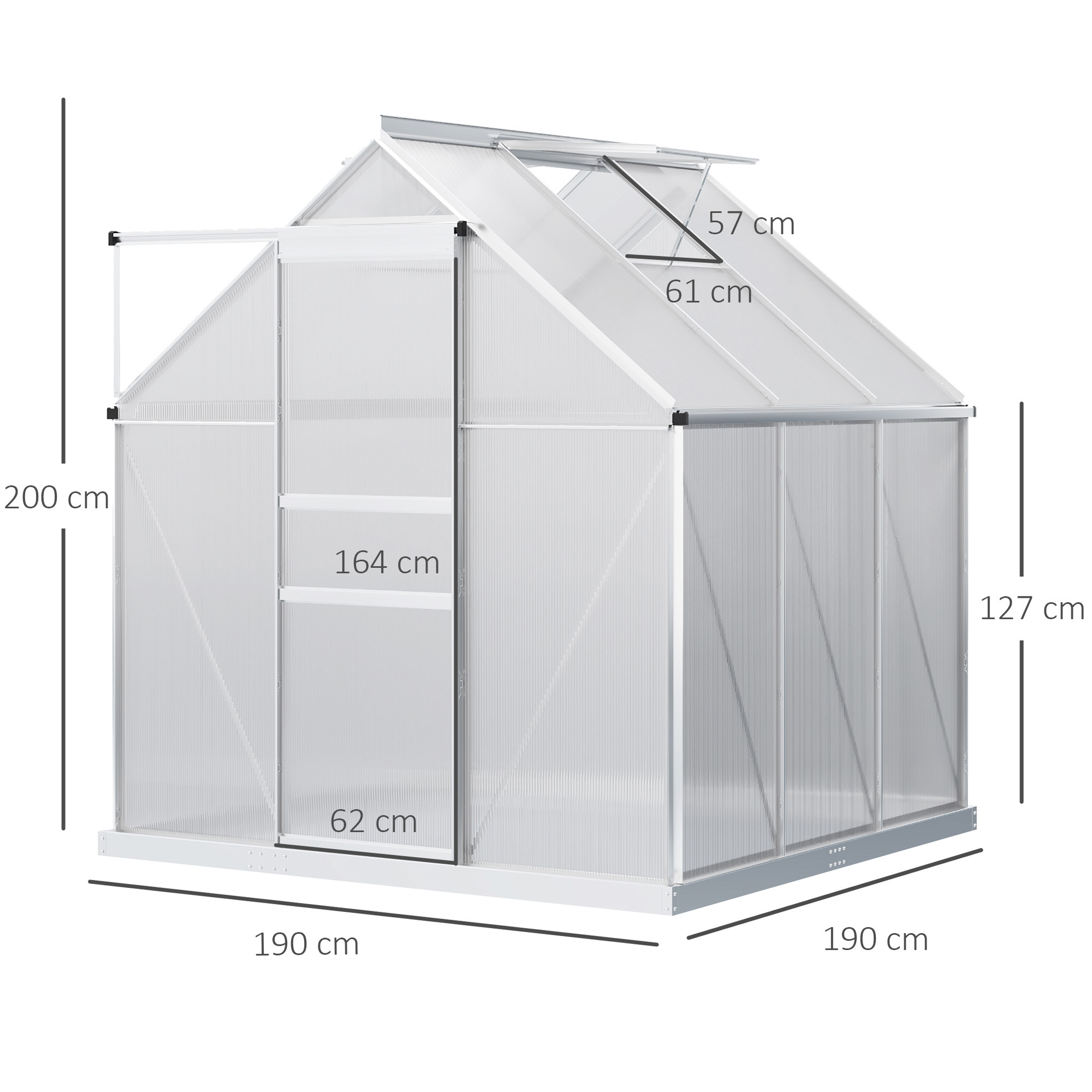 Serre de jardin aluminium polycarbonate lucarne porte coulissante