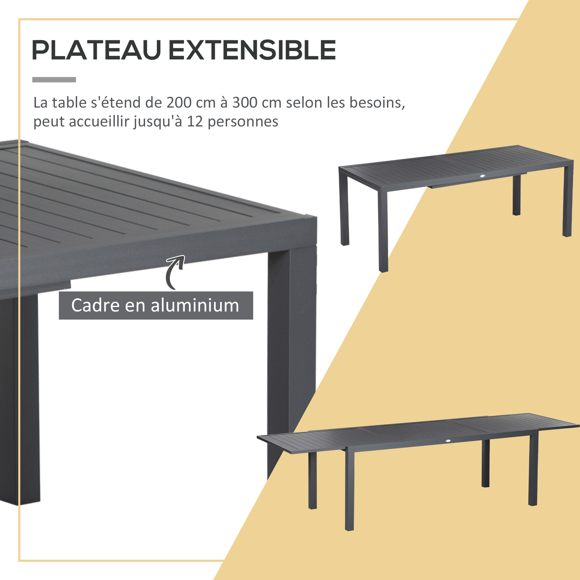 Ensemble de jardin 12 personnes table extensible gris