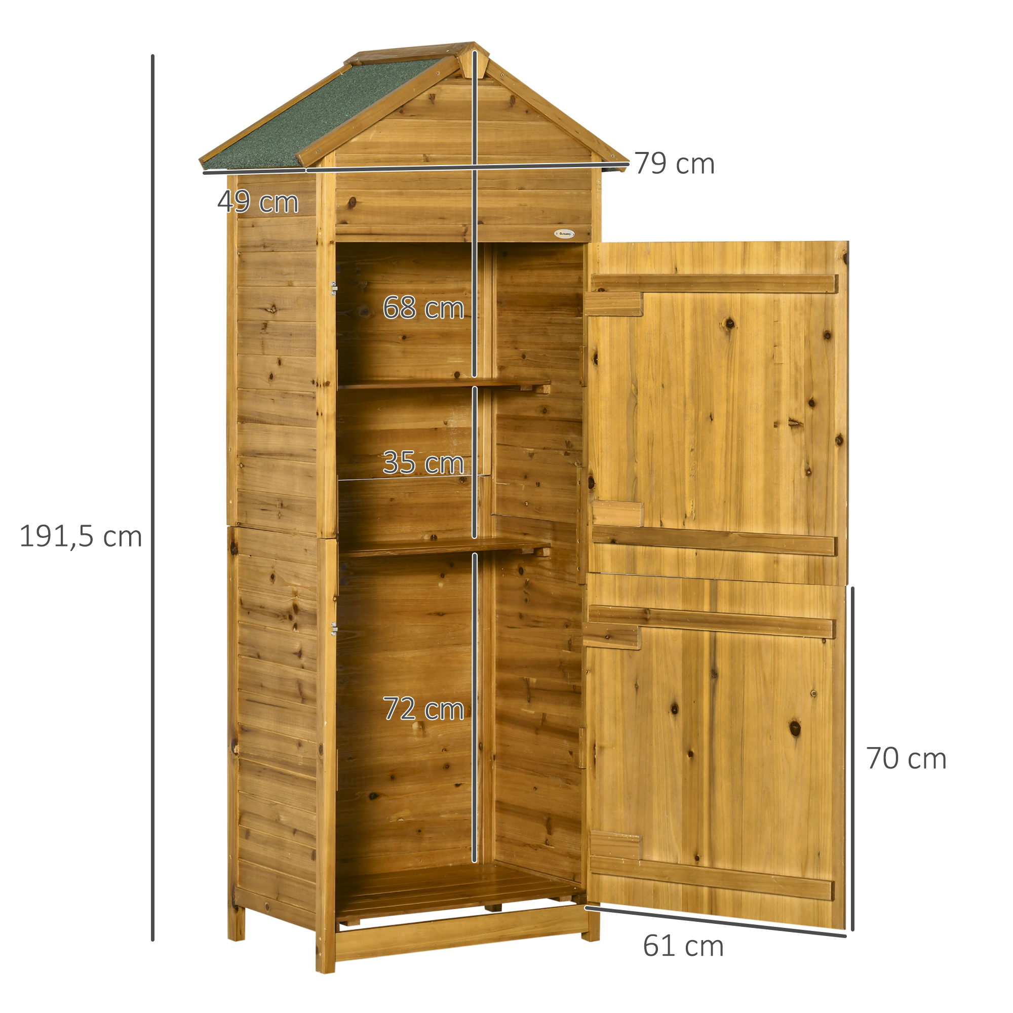 Armoire de jardin 2 portes 2 étagères toit bitumé sapin autoclave