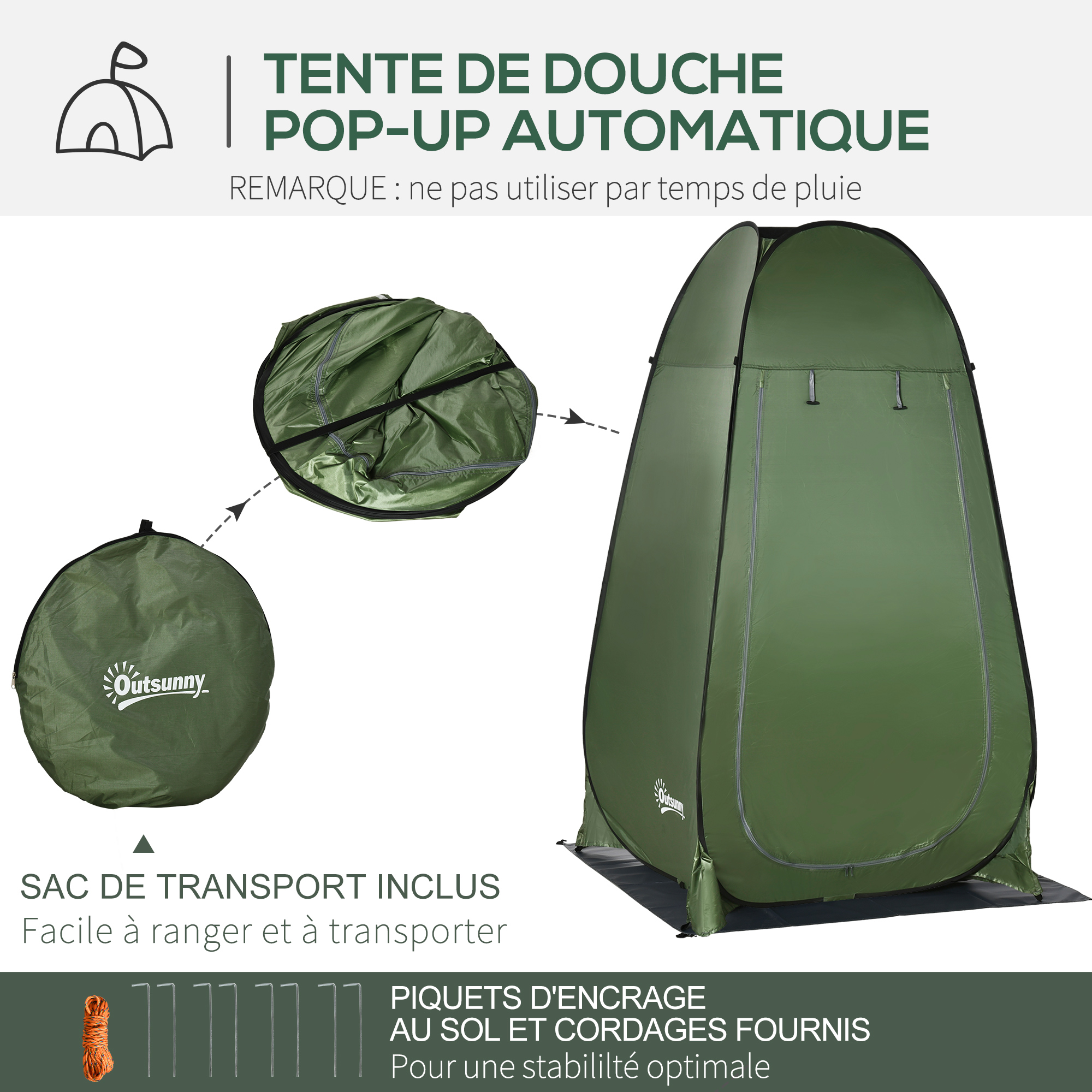 Tente de douche pliable pop-up polyester vert