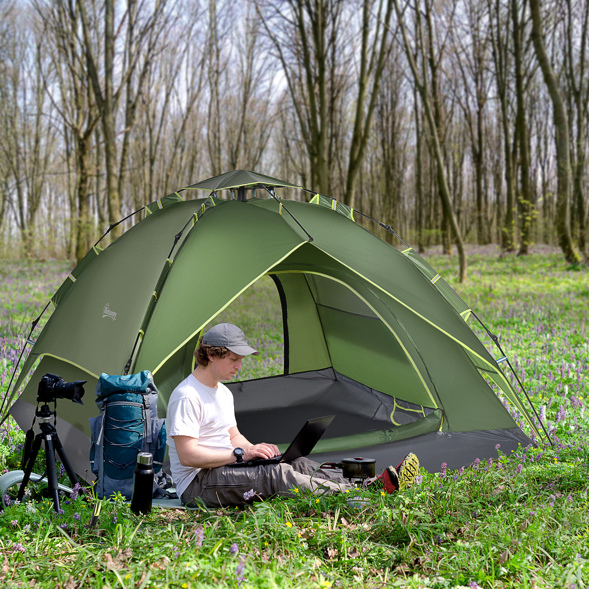 Tente de camping pop up 2-3 personnes vert kaki