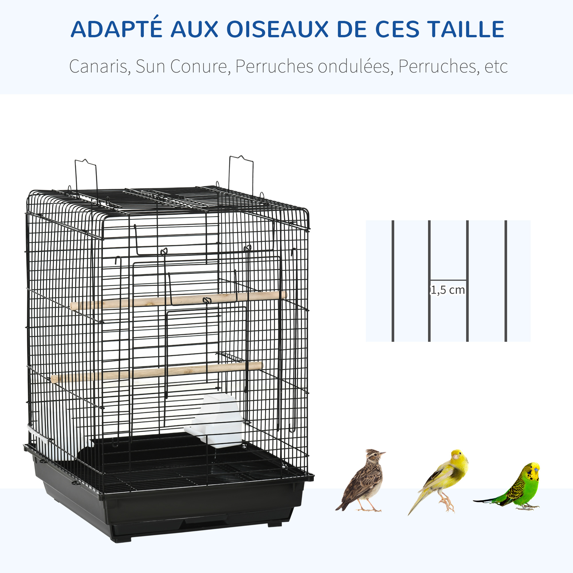 Cage à oiseaux portable avec accessoires noir