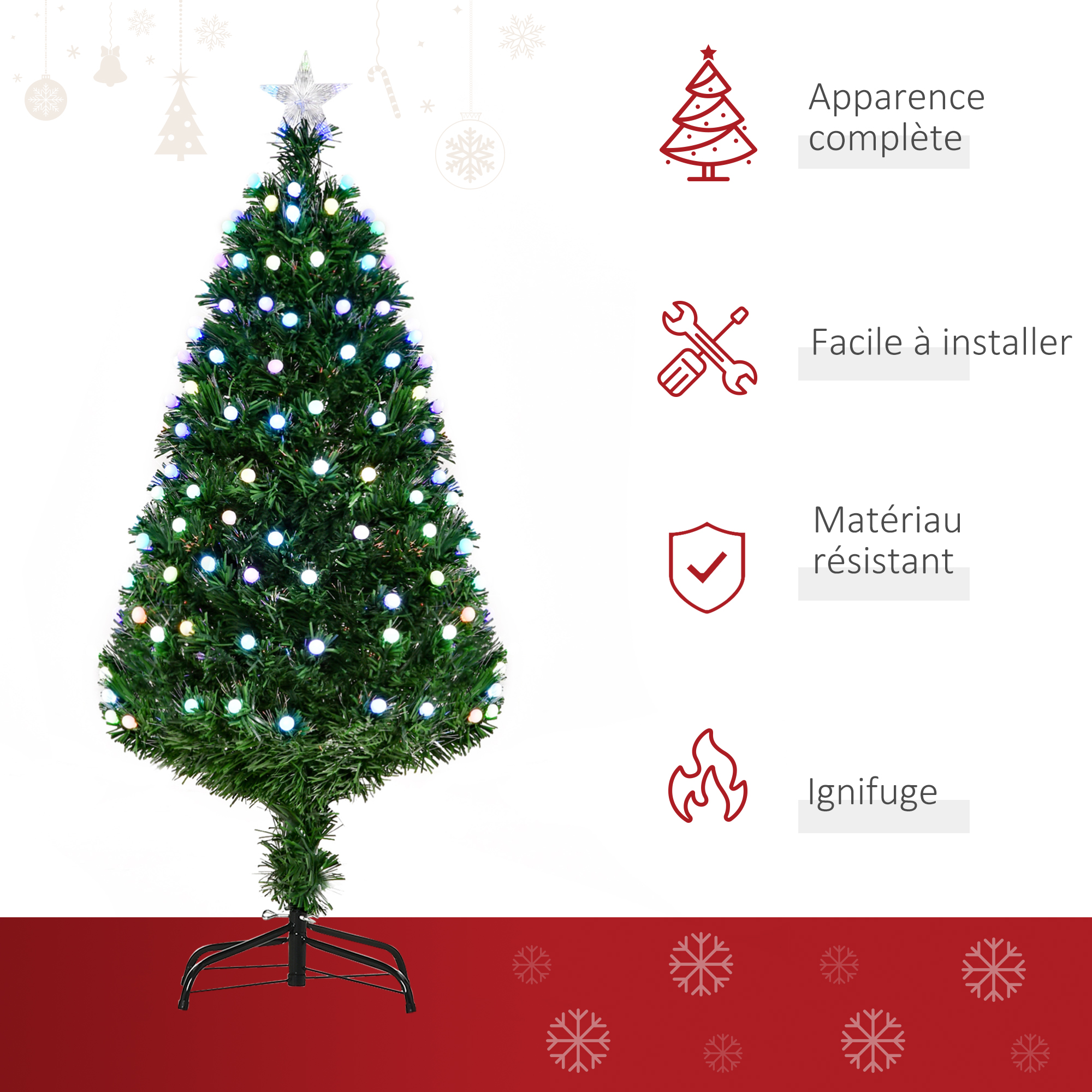 Sapin de Noël artificiel lumineux LED fibre optique multicolore