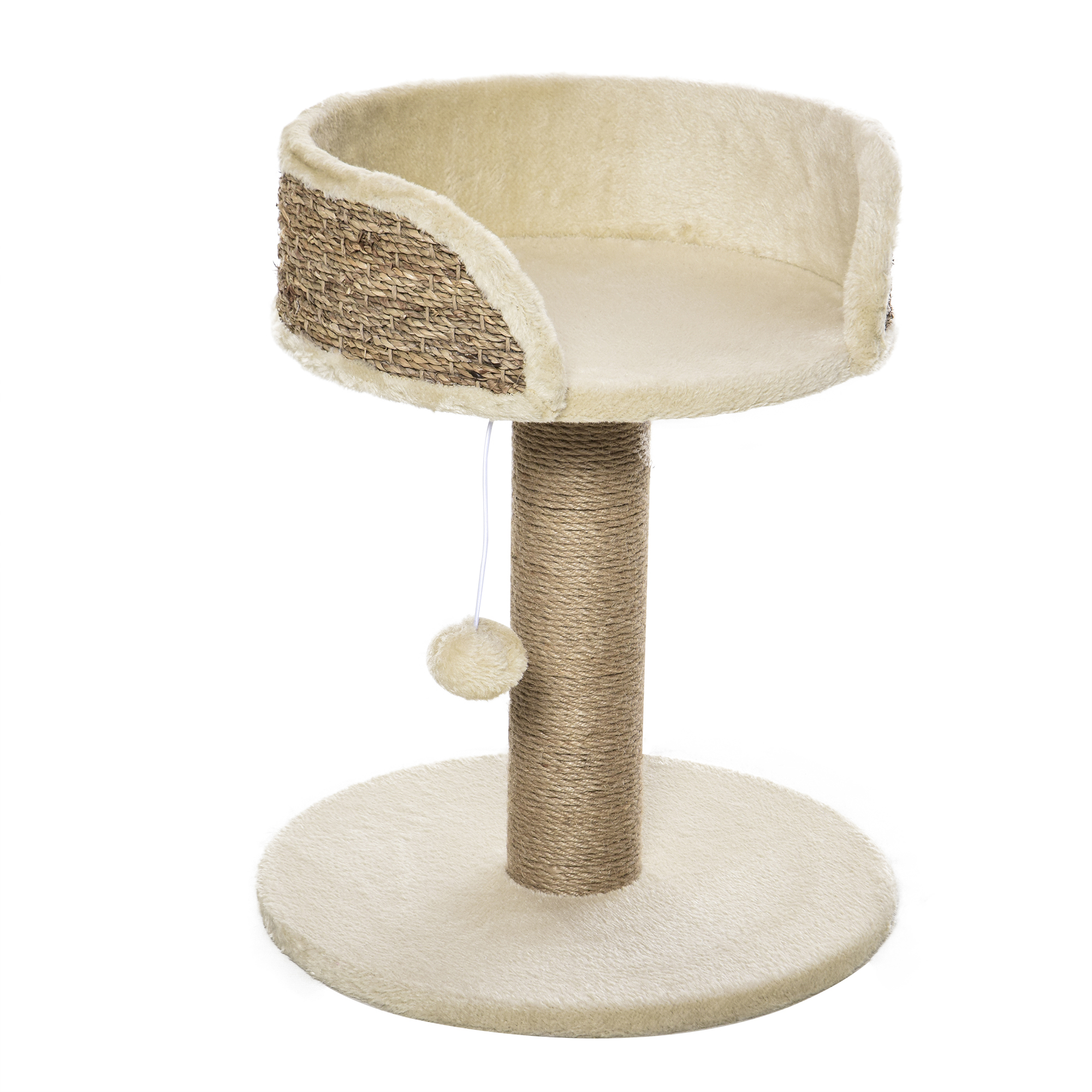 Arbre à chat griffoir 2 niveaux H. 49 cm boule suspendue beige