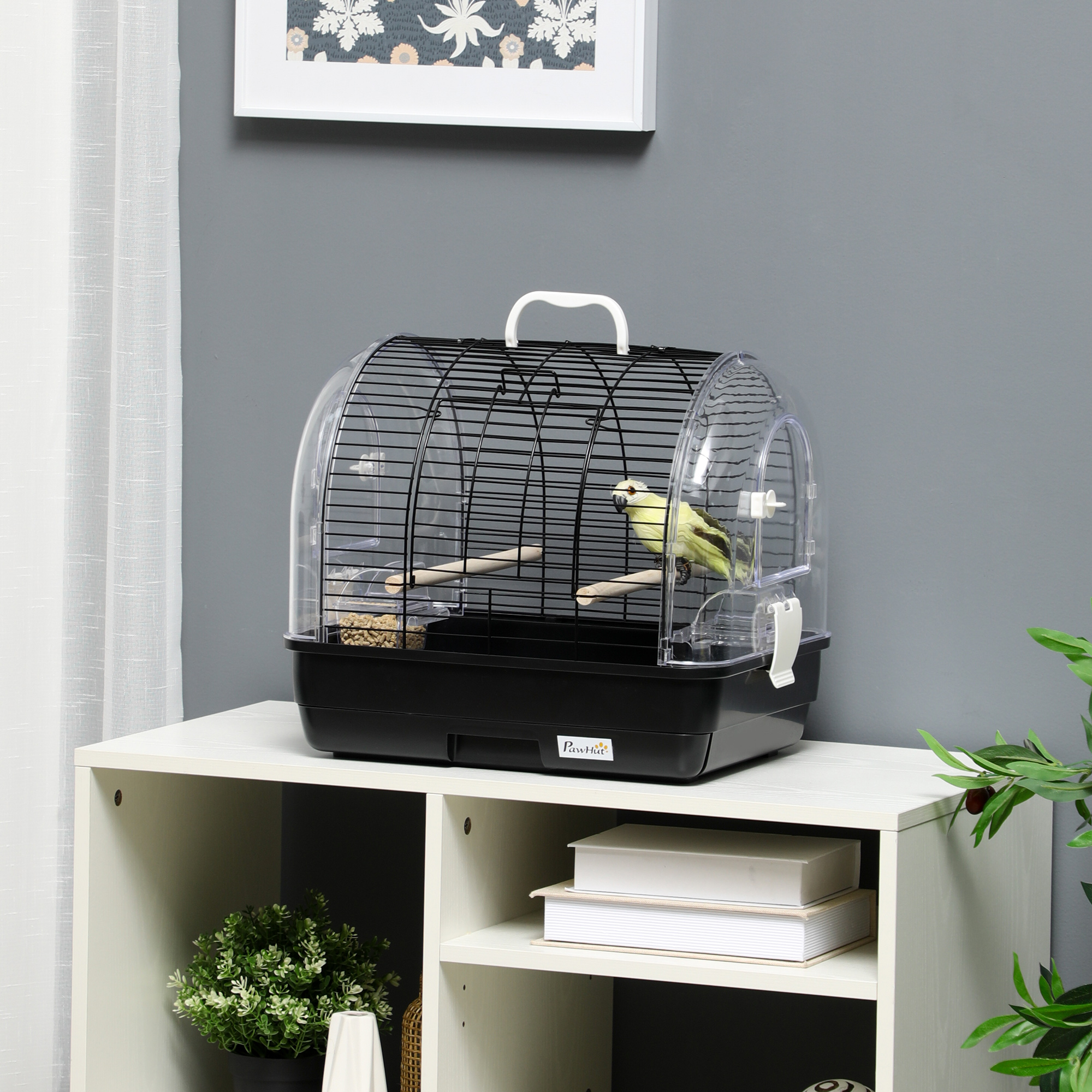 Cage à oiseaux portable 3 portes avec accessoires noir