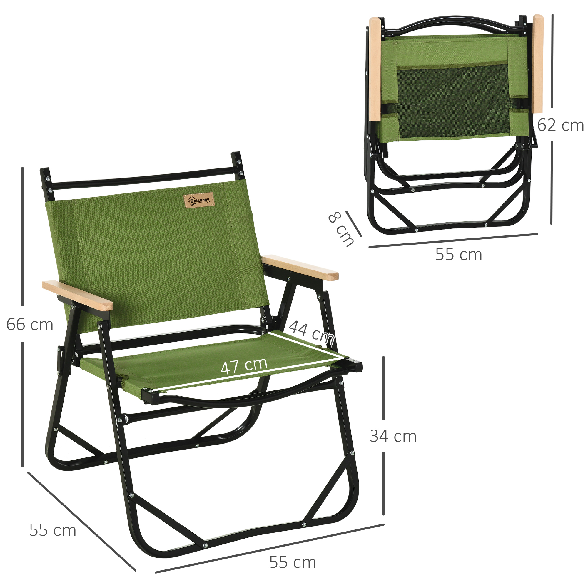 Lot de 2 chaises de jardin camping pliables alu. bois polyester vert