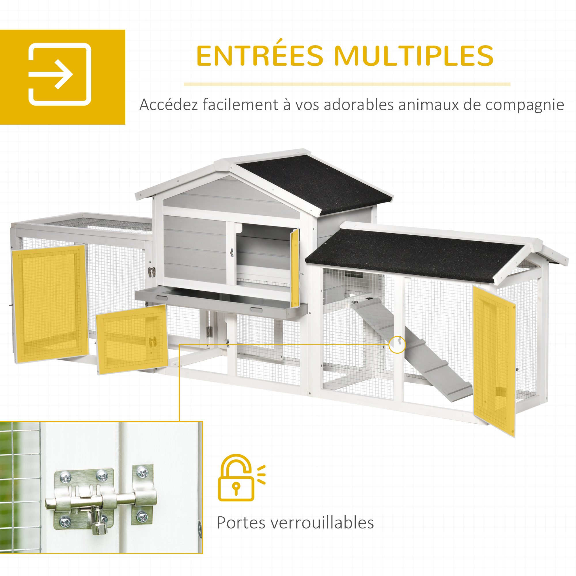 Clapier cage à lapins rongeurs XXL 2 étages sapin gris blanc