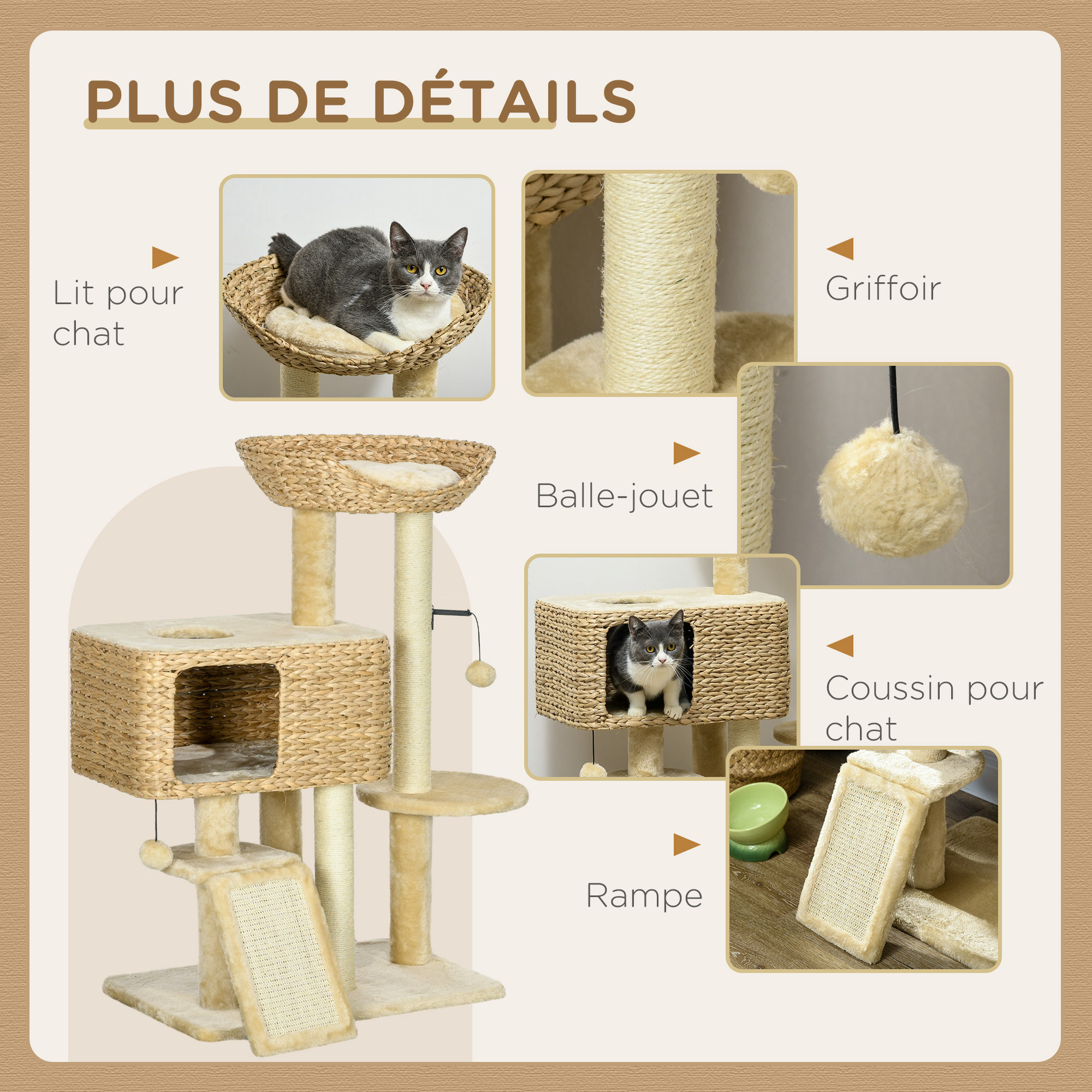 Arbre à chat style cosy chic peluche beige jacinthe d'eau