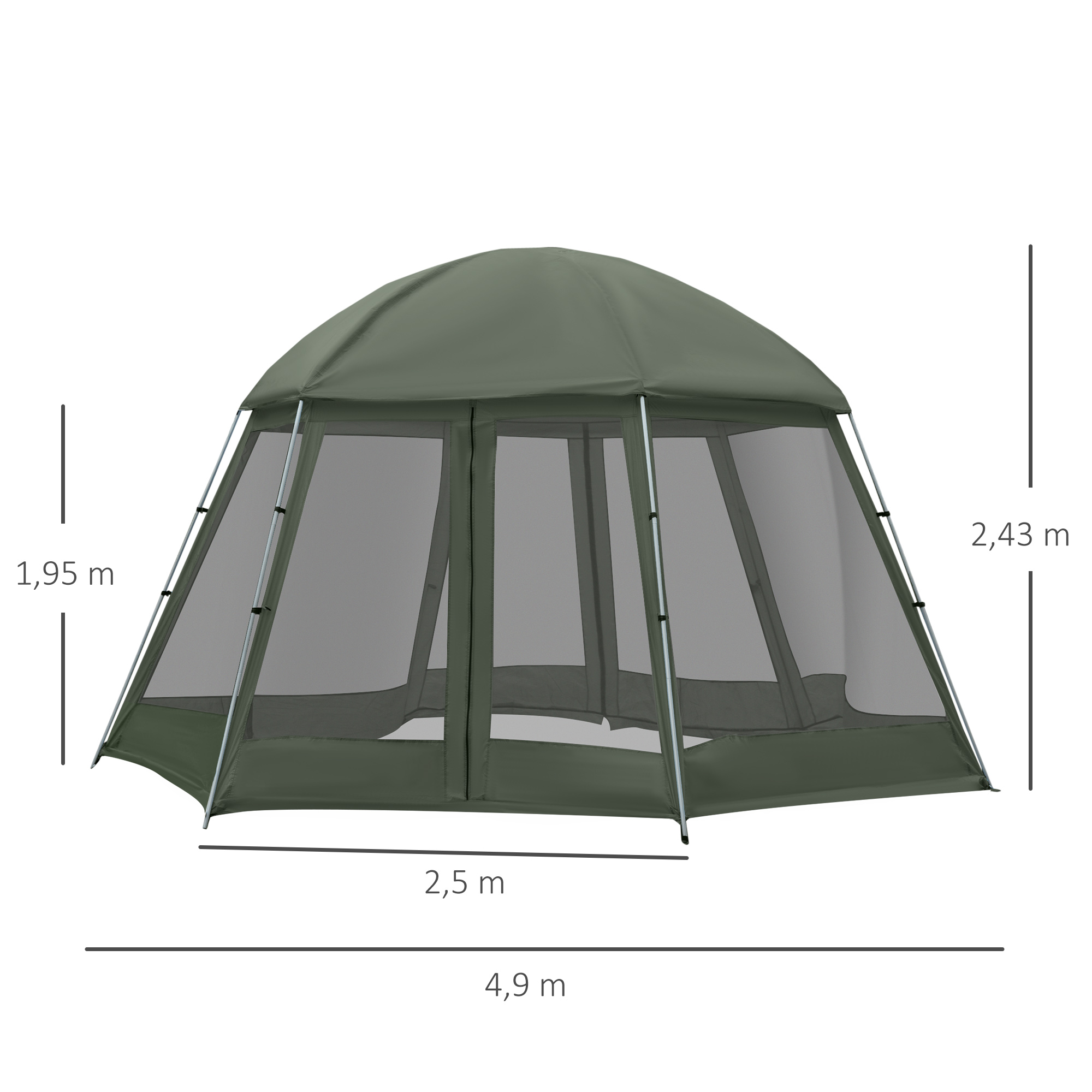 Tente de camping familiale hexagonale 6-8 personnes vert