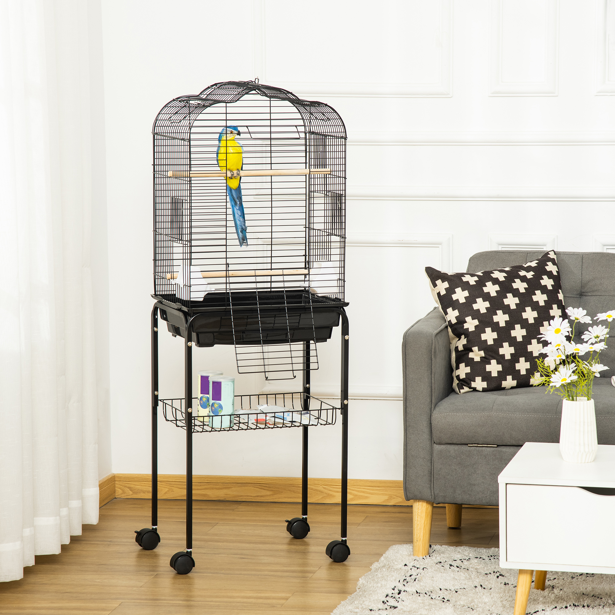 Cage à oiseaux volière amovible sur roulettes avec accessoires