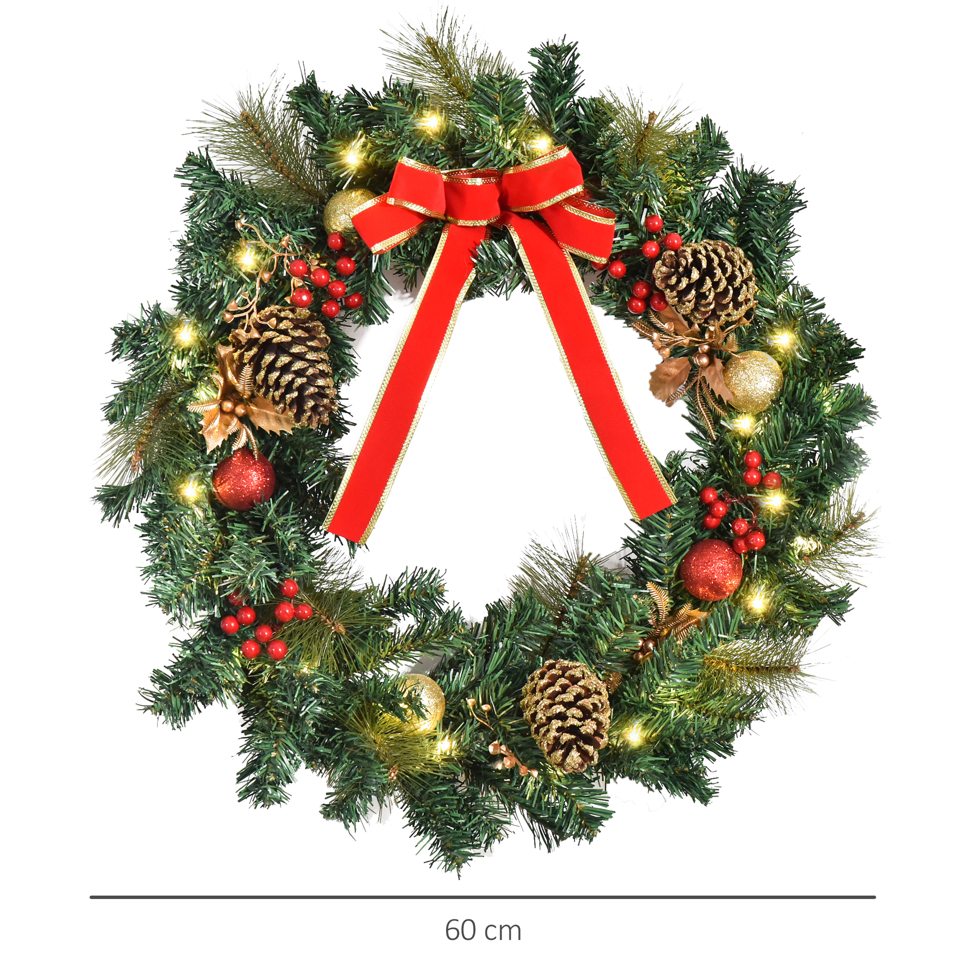 Couronne de Noël artificielle lumineuse Ø 60 cm 20 LED avec décoration