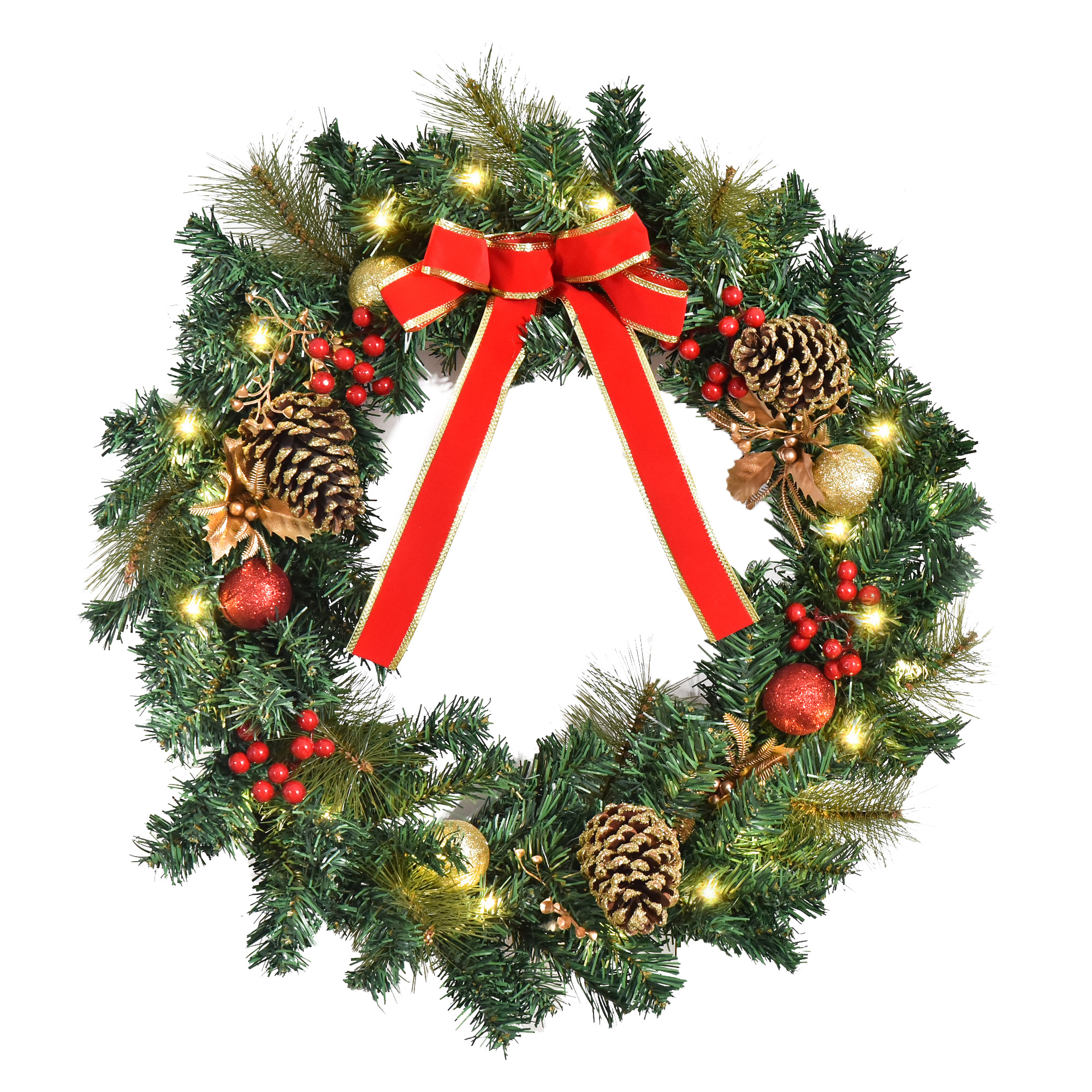 Couronne de Noël artificielle lumineuse Ø 60 cm 20 LED avec décoration