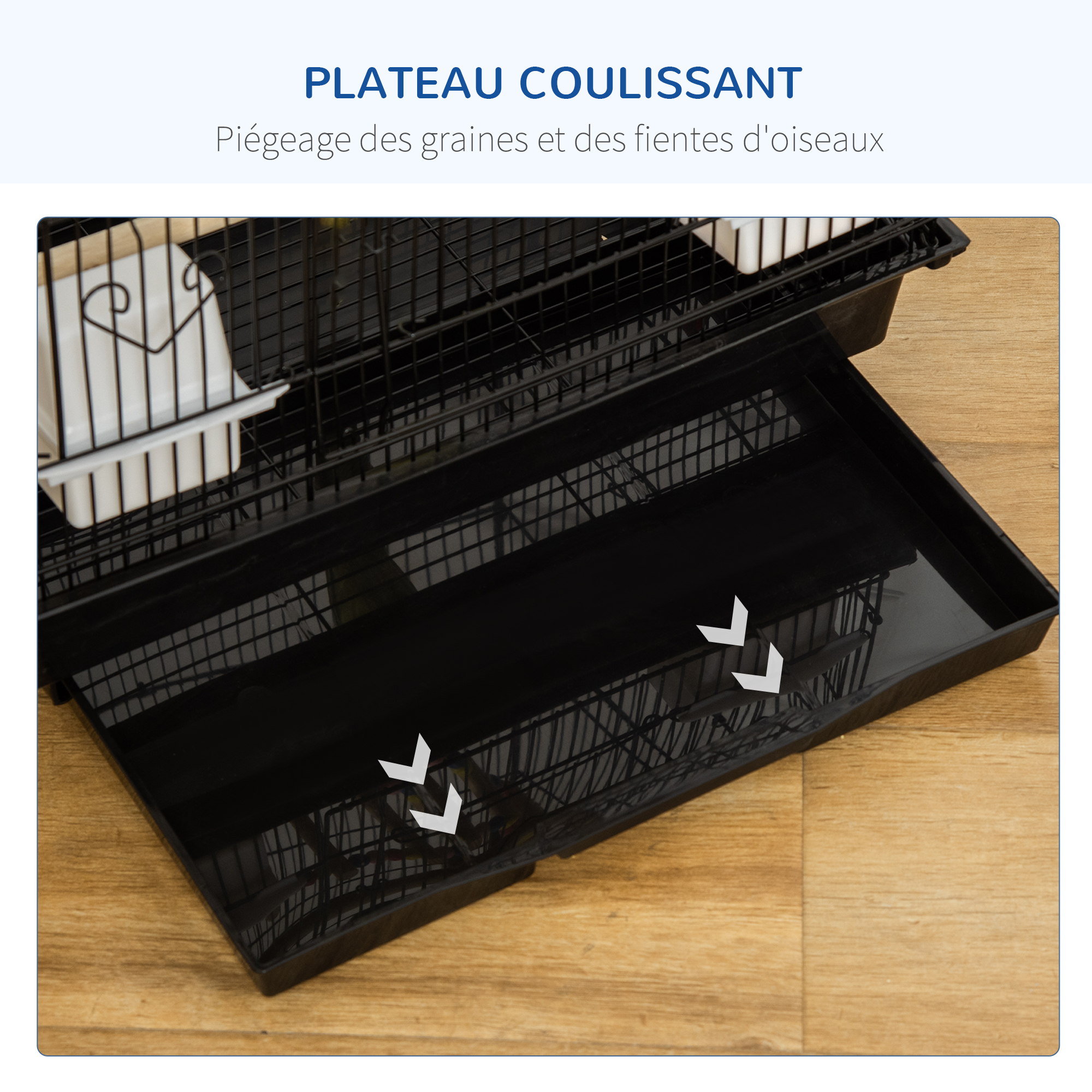 Cage à oiseaux volière multi-équipée PP acier noir