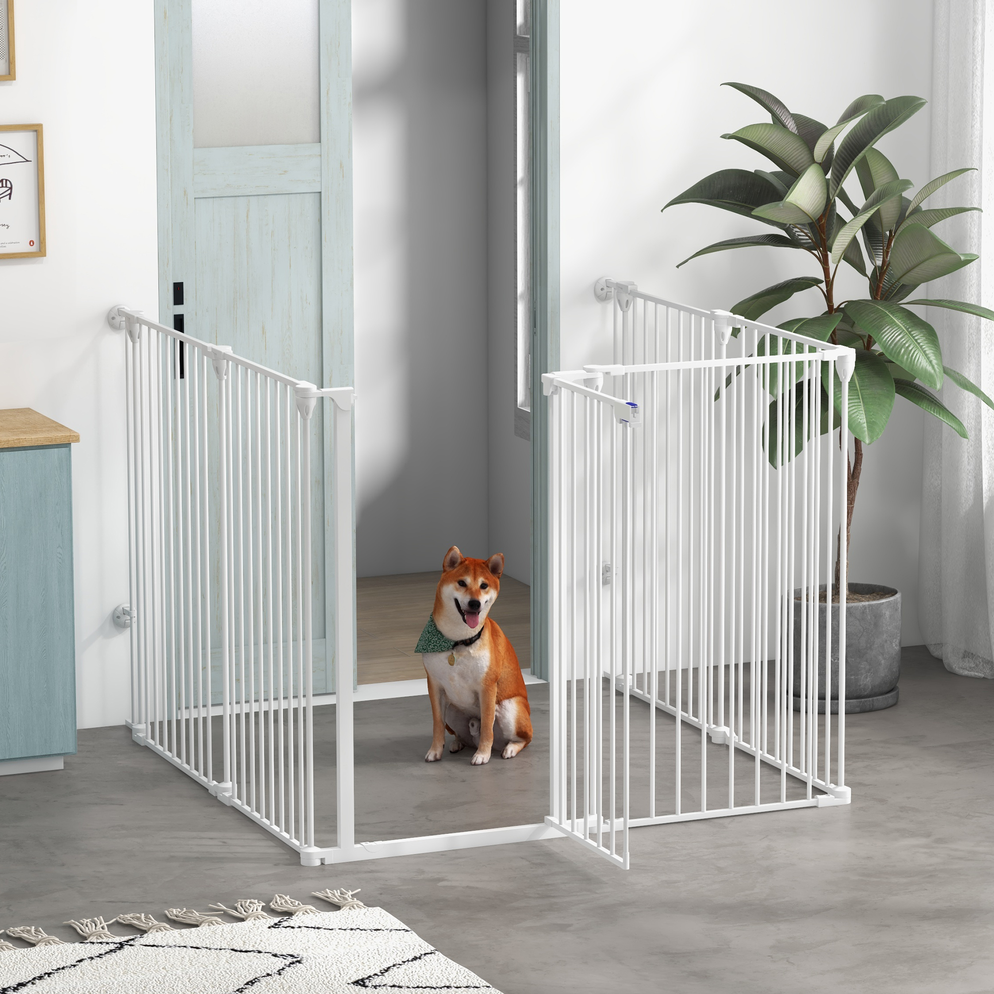 Barrière de sécurité parc enclos chien modulable pliable avec porte blanc