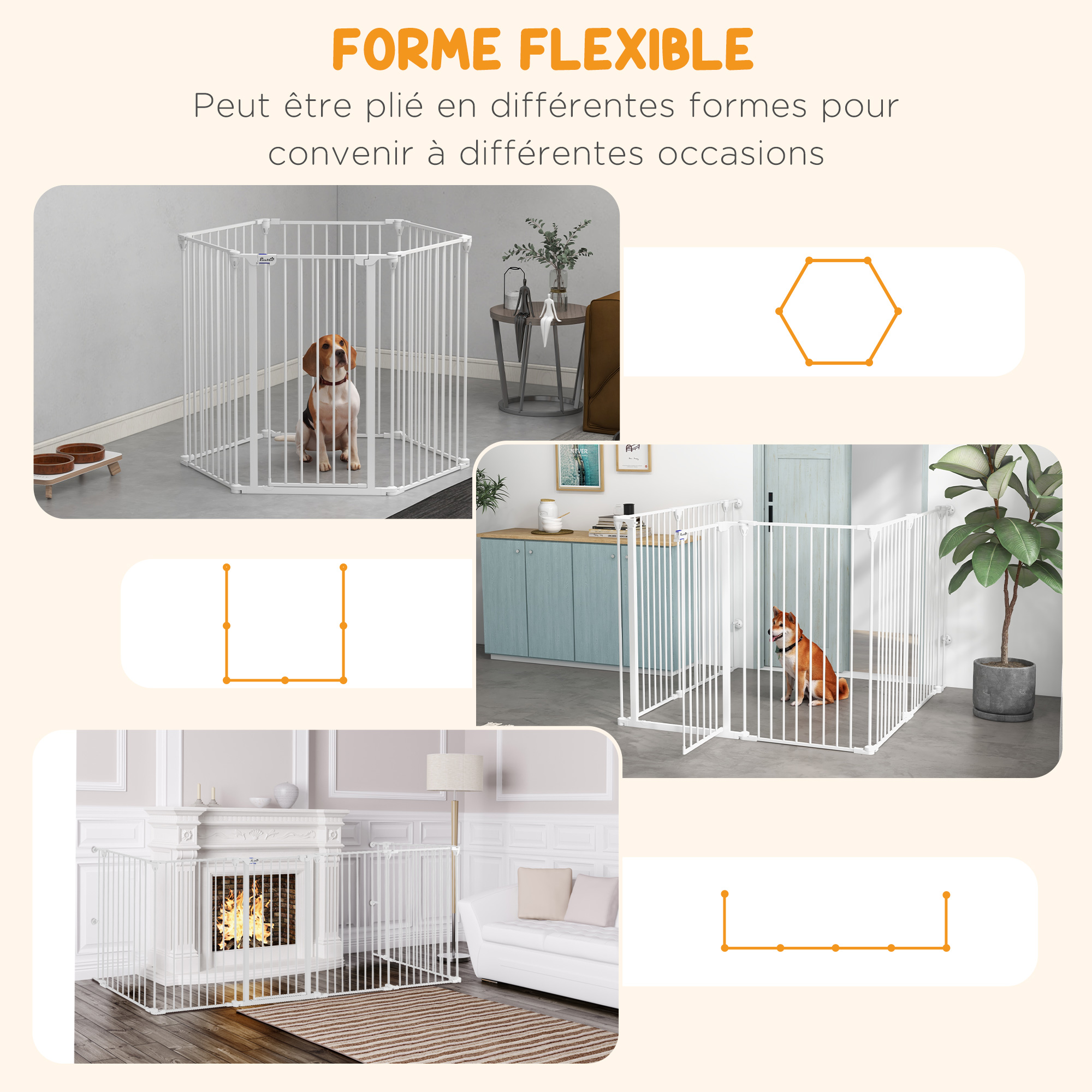 Barrière de sécurité parc enclos chien modulable pliable avec porte blanc