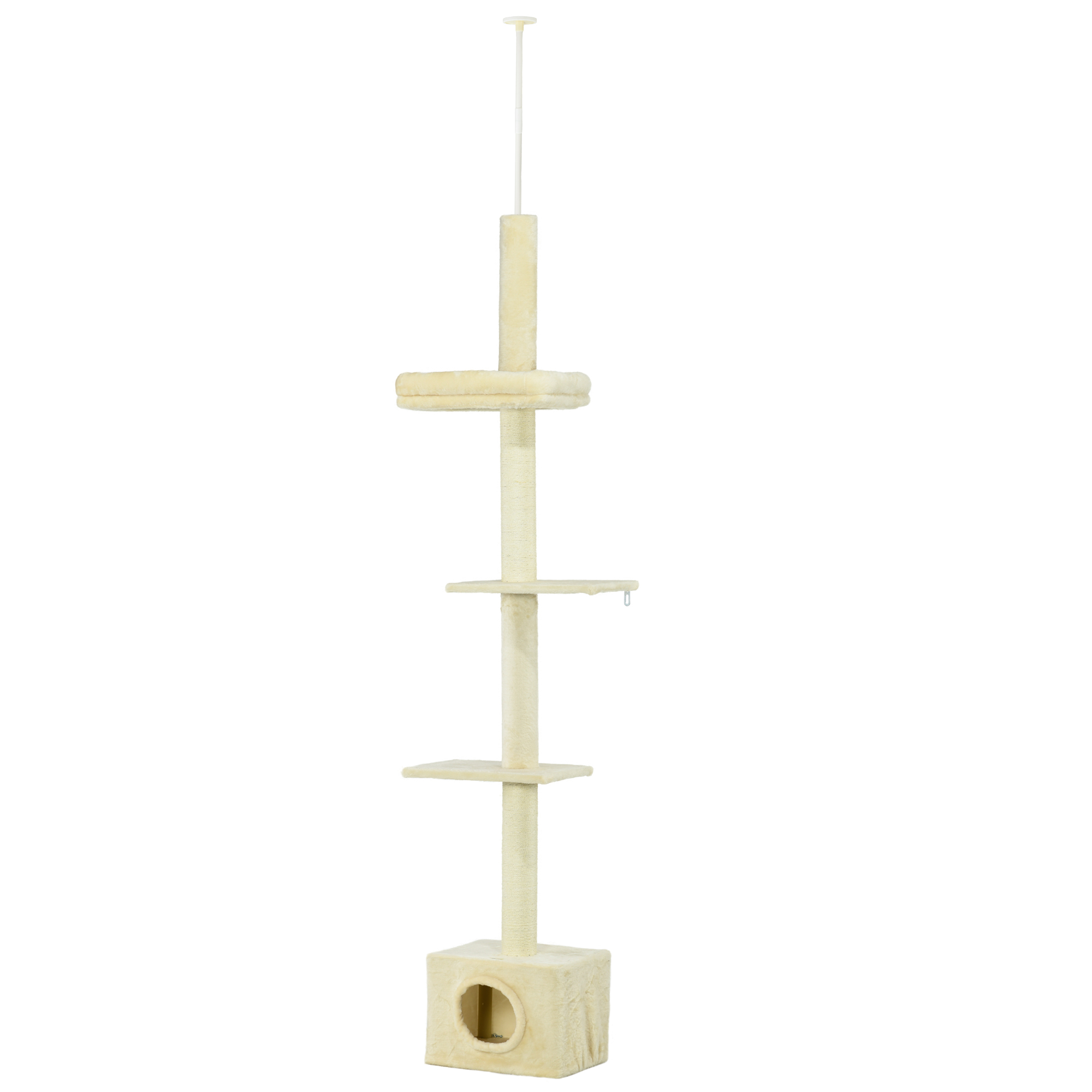 Arbre à chat hauteur réglable 230-260 cm - niche, 3 plateformes - peluche beige