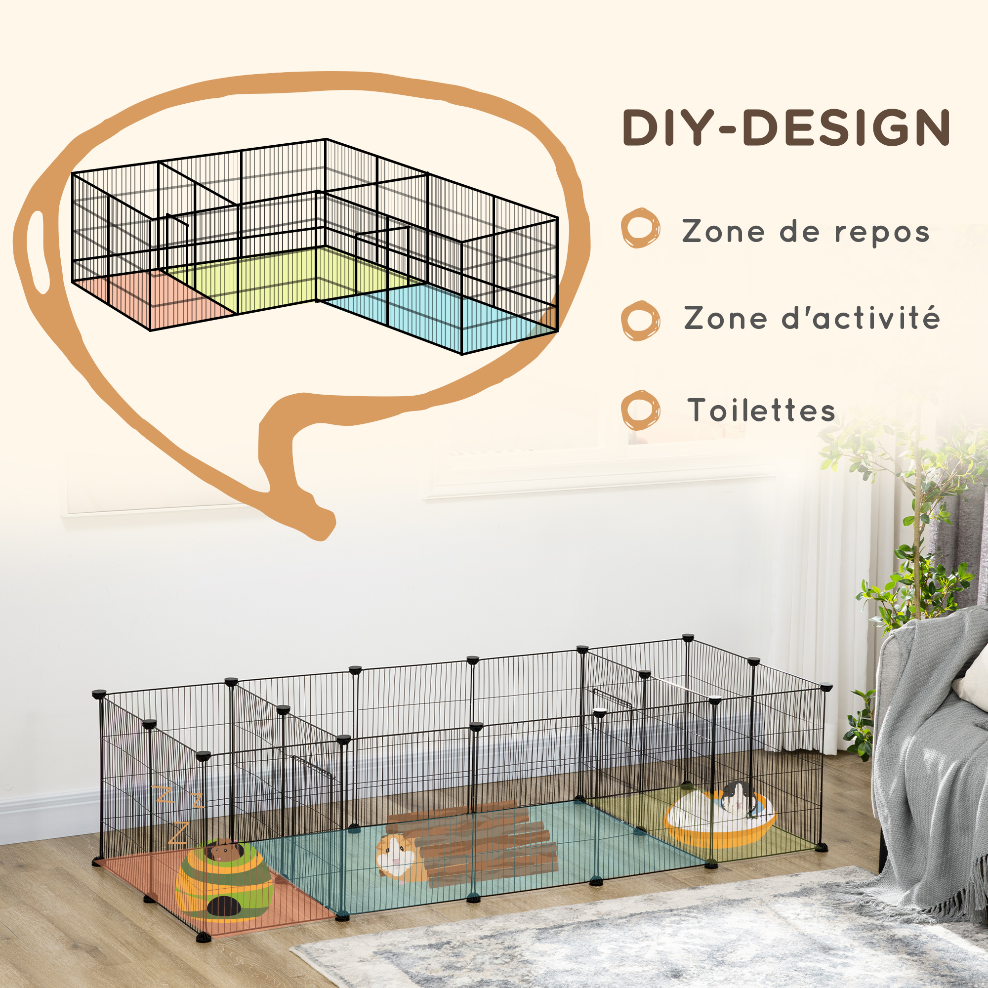 Cage parc enclos modulable pour petits animaux acier noir