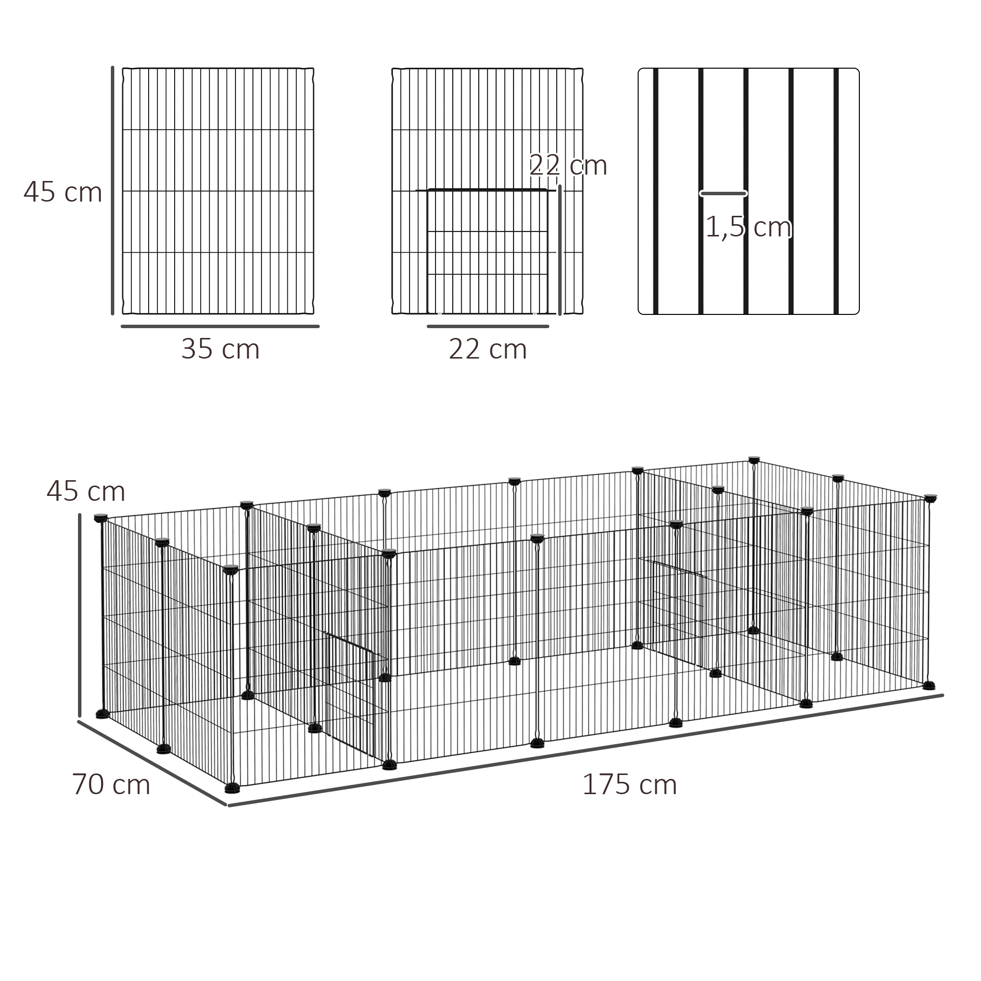 Cage parc enclos modulable pour petits animaux acier noir