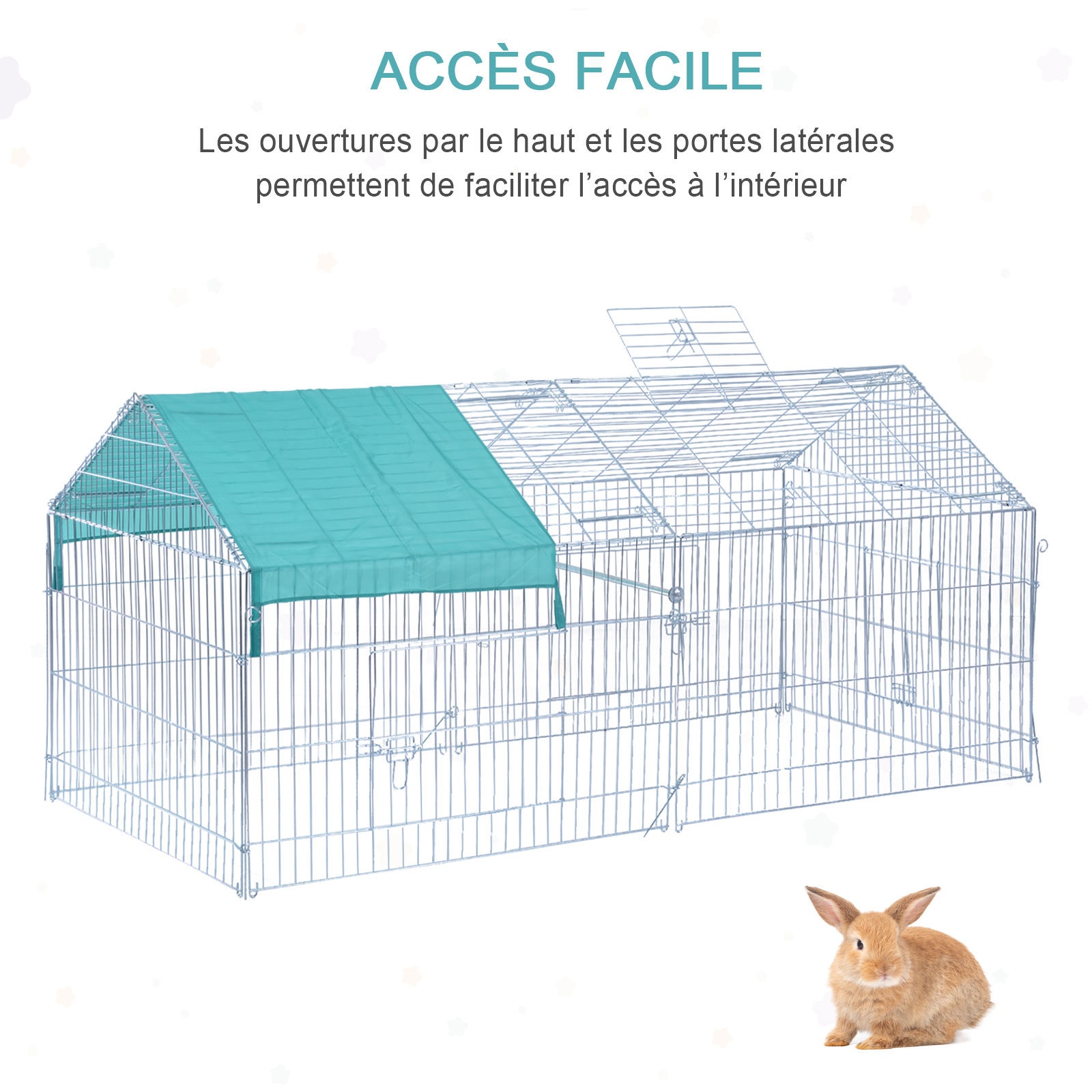 Parc enclos acier cage extérieure 3 portes et trappe surface abrité PE