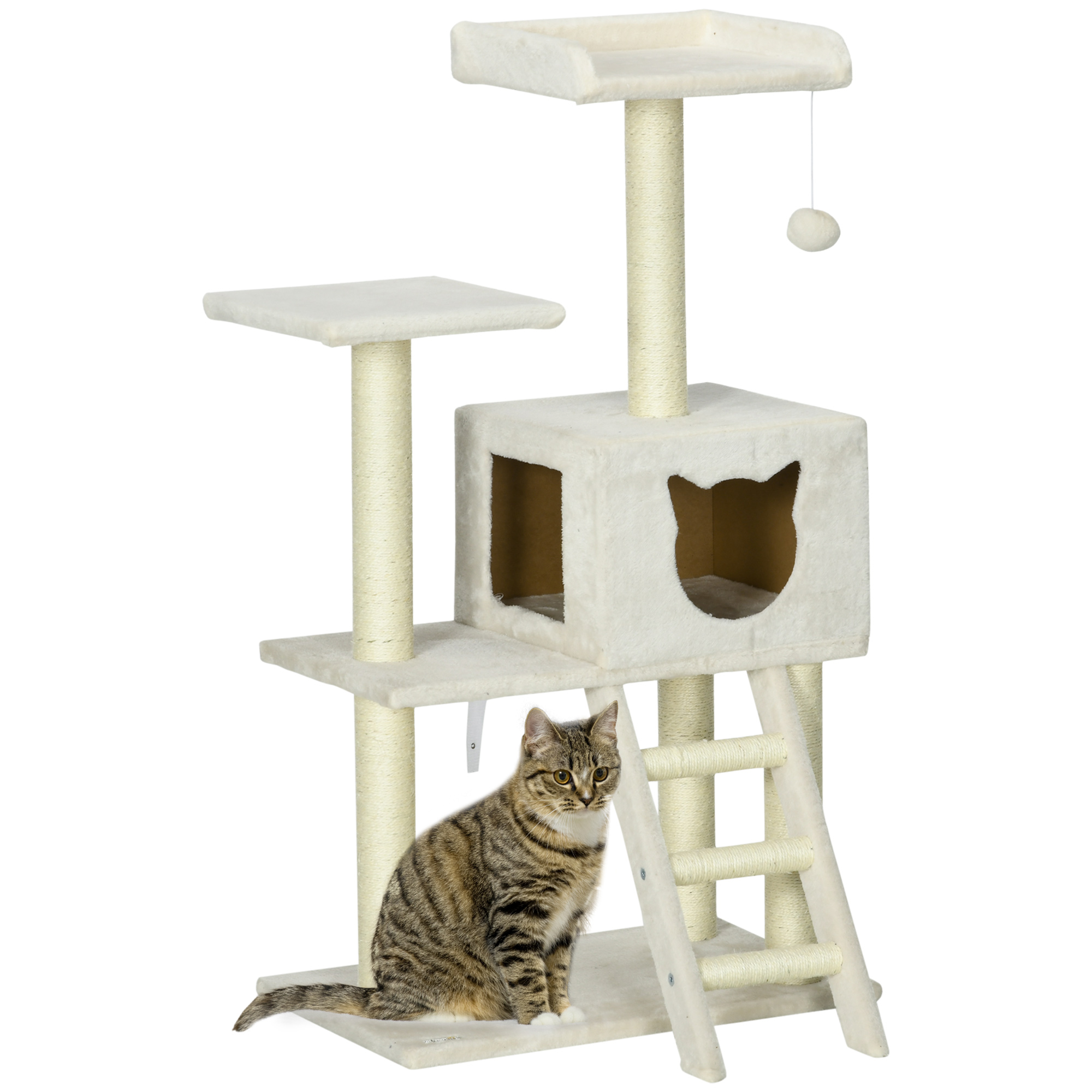 Arbre à chat multi-équipement sisal naturel peluche crème