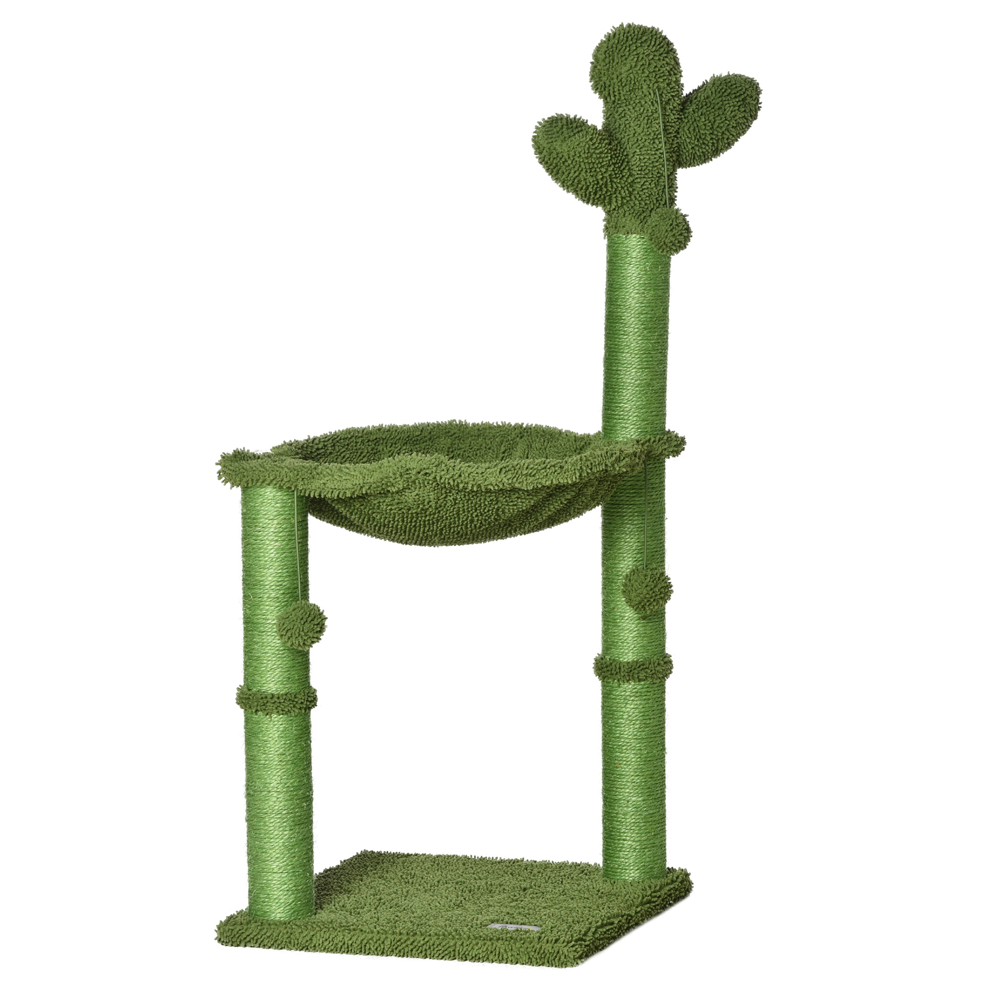 Arbre à chat griffoirs design cactus - hamac, 3 jouets pompons suspendus - vert