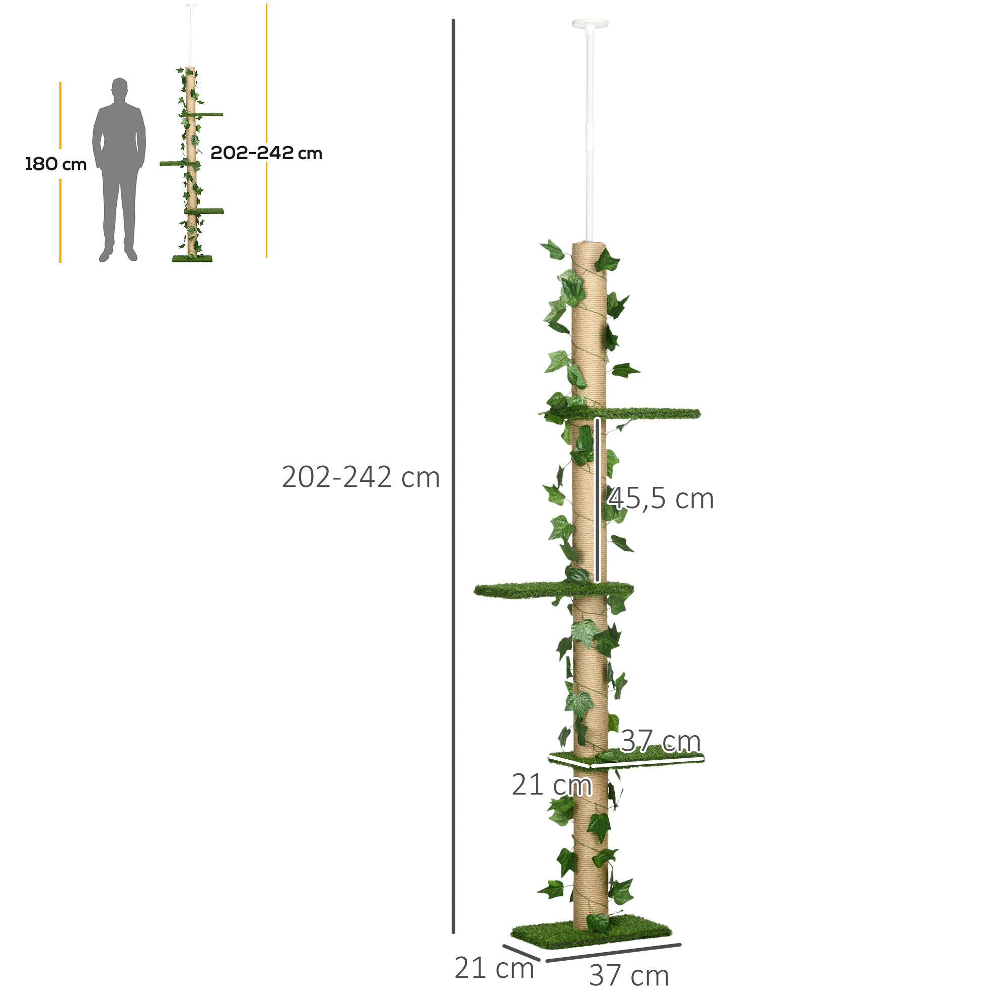 Arbre à chat poteau à griffer design hauteur réglable H.202- 242H cm