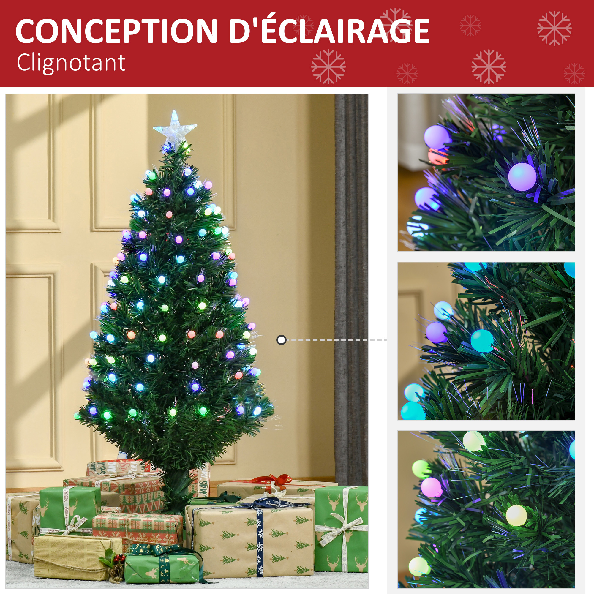 Sapin de Noël artificiel lumineux LED fibre optique multicolore