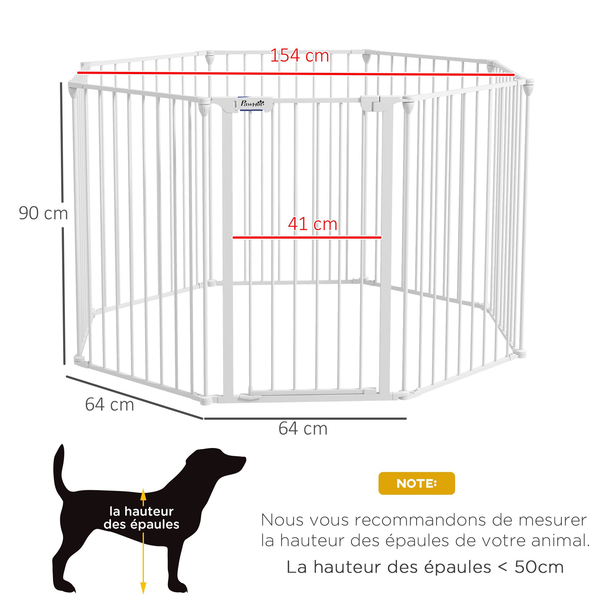 Barrière de sécurité parc enclos chien modulable pliable avec porte blanc