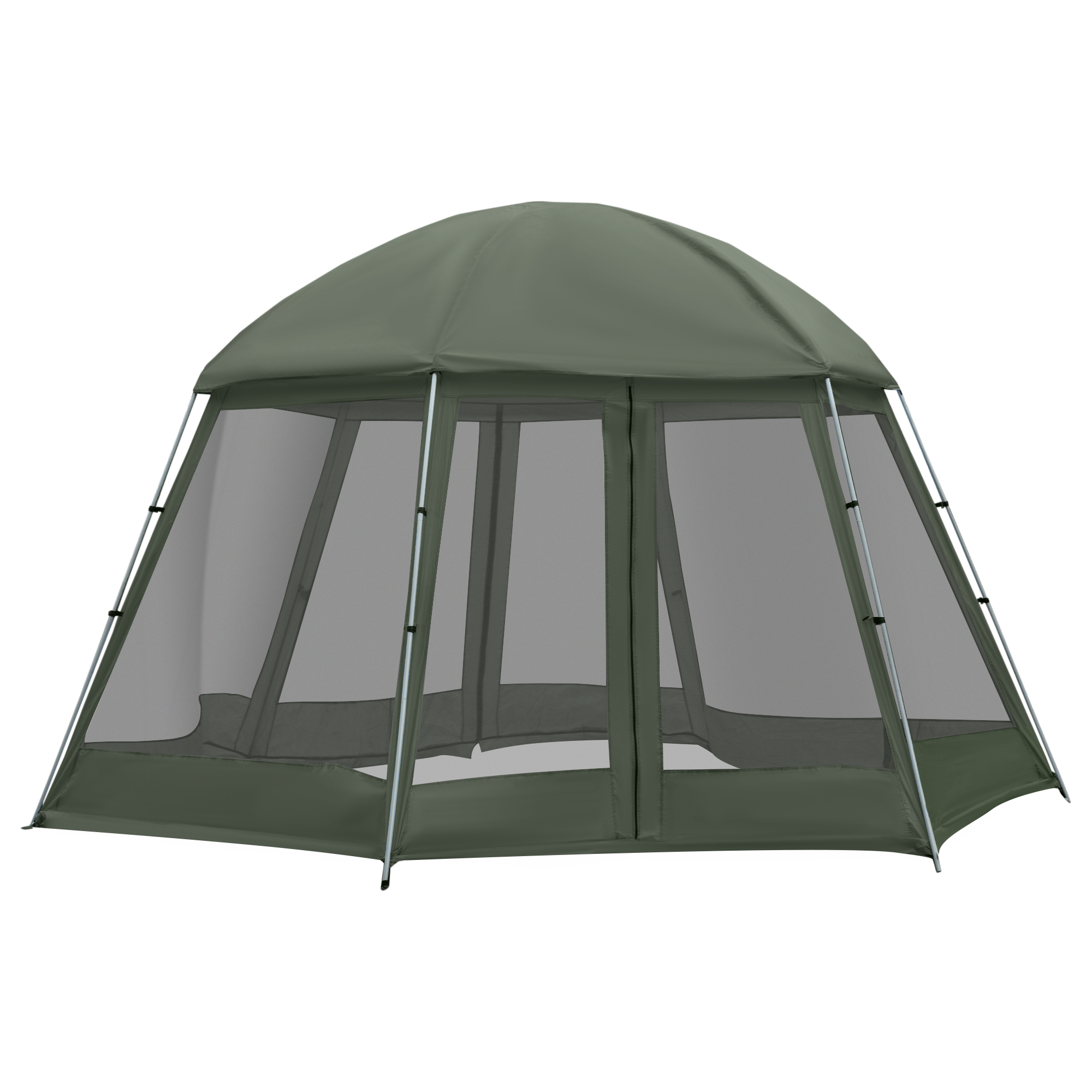 Tente de camping familiale hexagonale 6-8 personnes vert