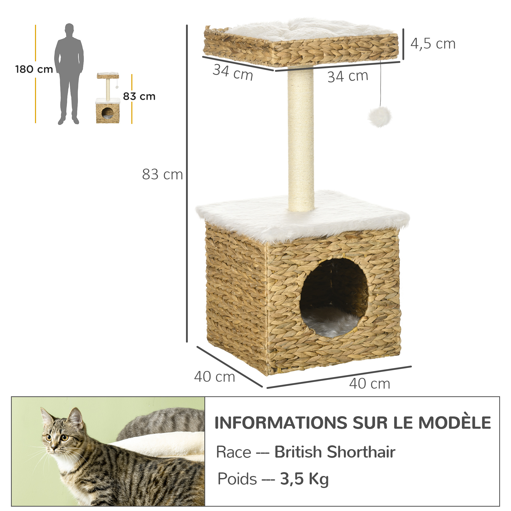 Arbre à chat style cosy chic jacinthe d'eau aspect fourrure