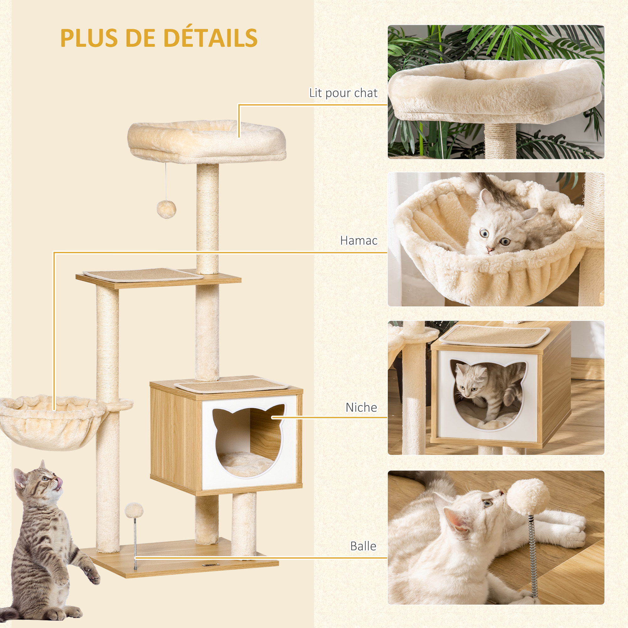 Arbre à chat multi-équipement H126 cm beige