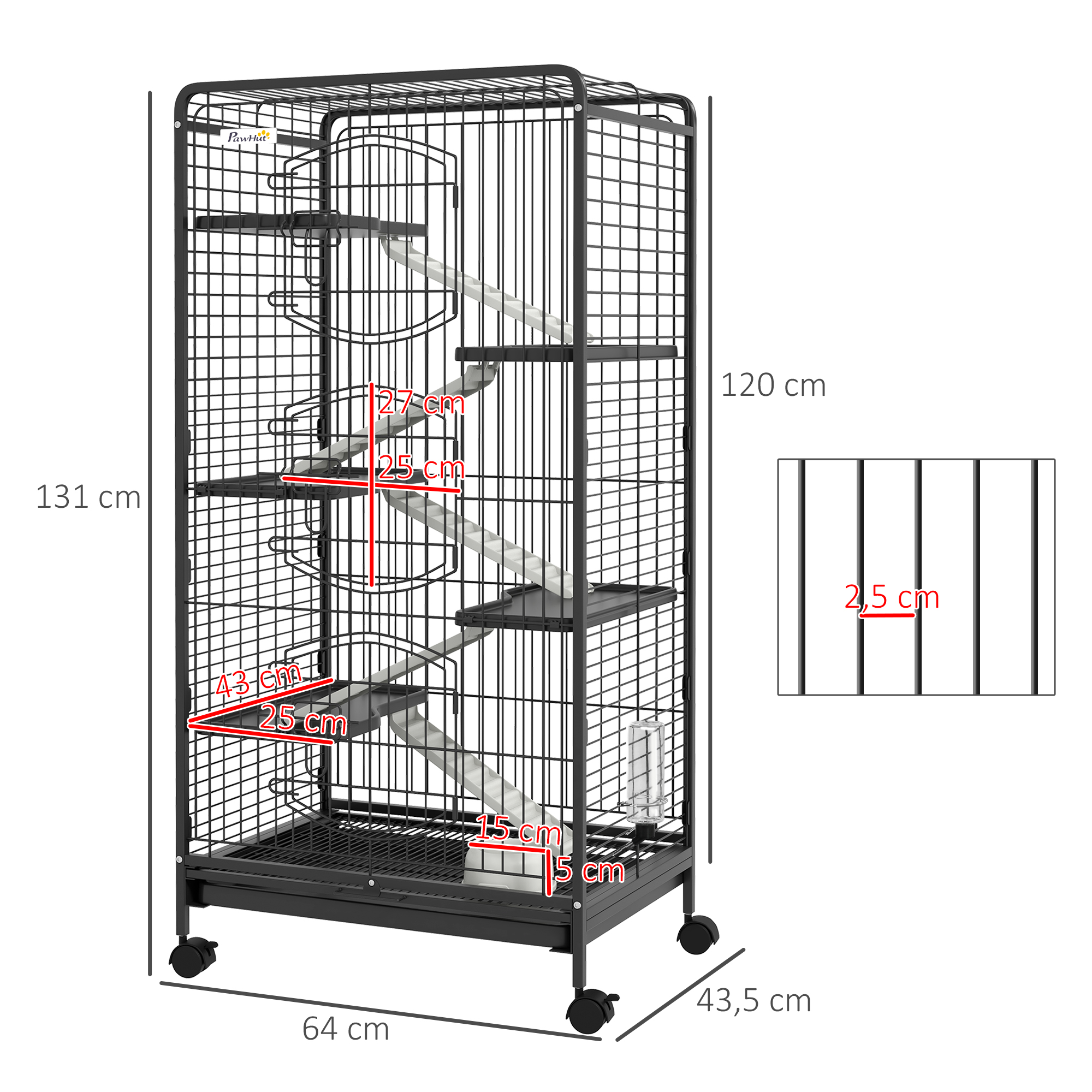 Cage pour petits animaux roulante nombreux accessoires métal PP noir