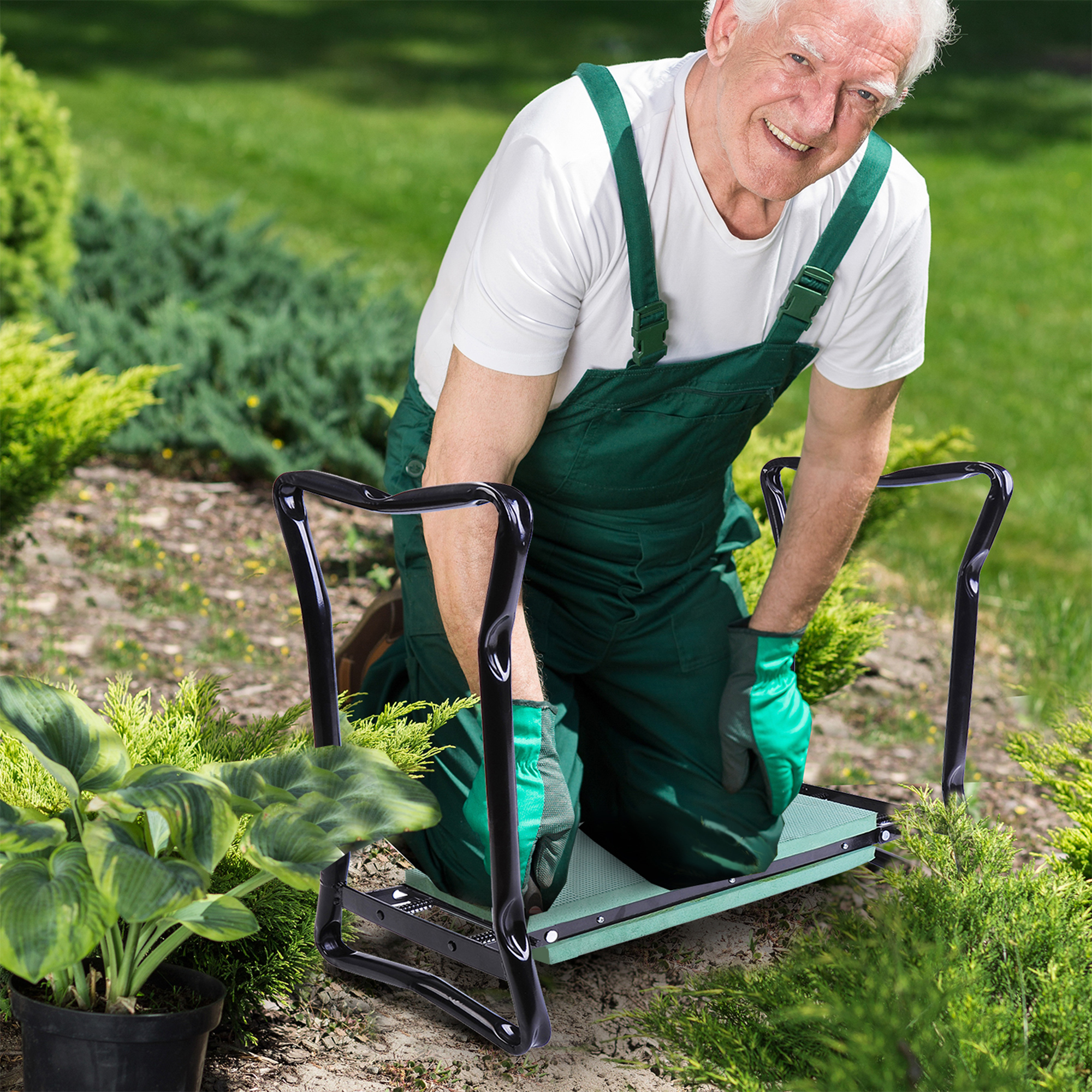 Tabouret de jardin pliable agenouilloir de jardin noir vert