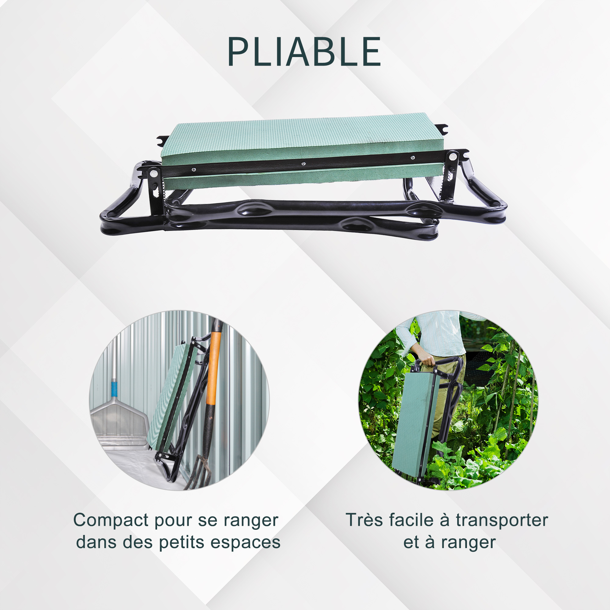 Tabouret de jardin pliable agenouilloir de jardin noir vert