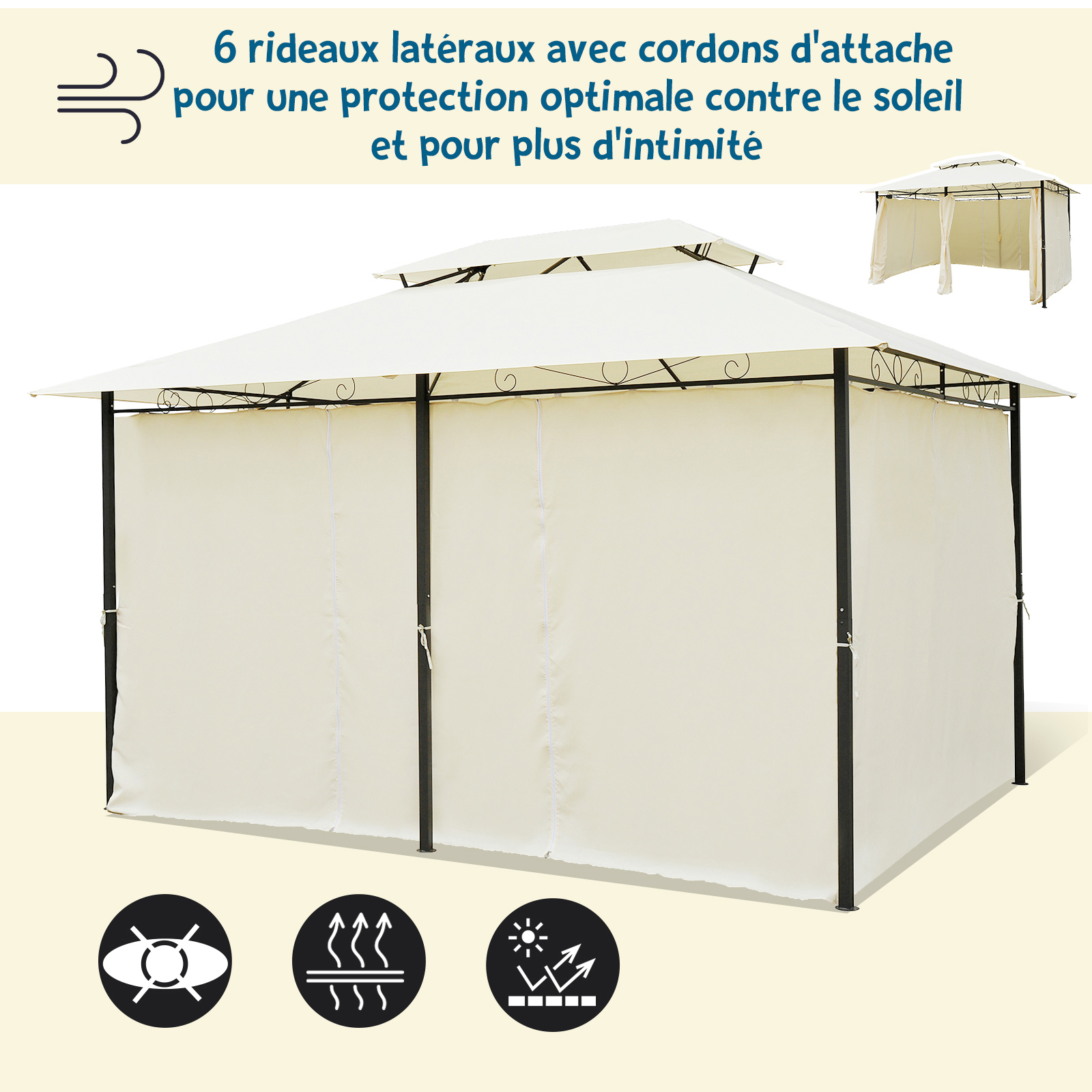 Tonnelle barnum 3L x 4l x 2,65H m crème