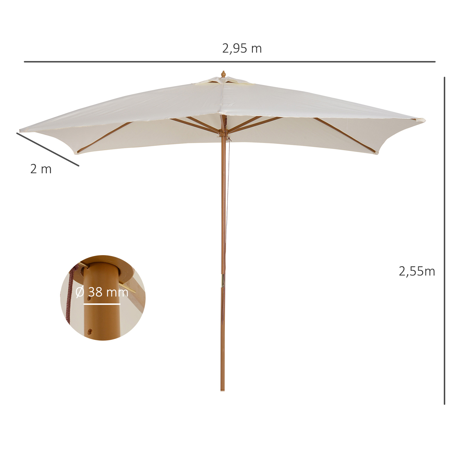 Parasol droit rectangulaire crème